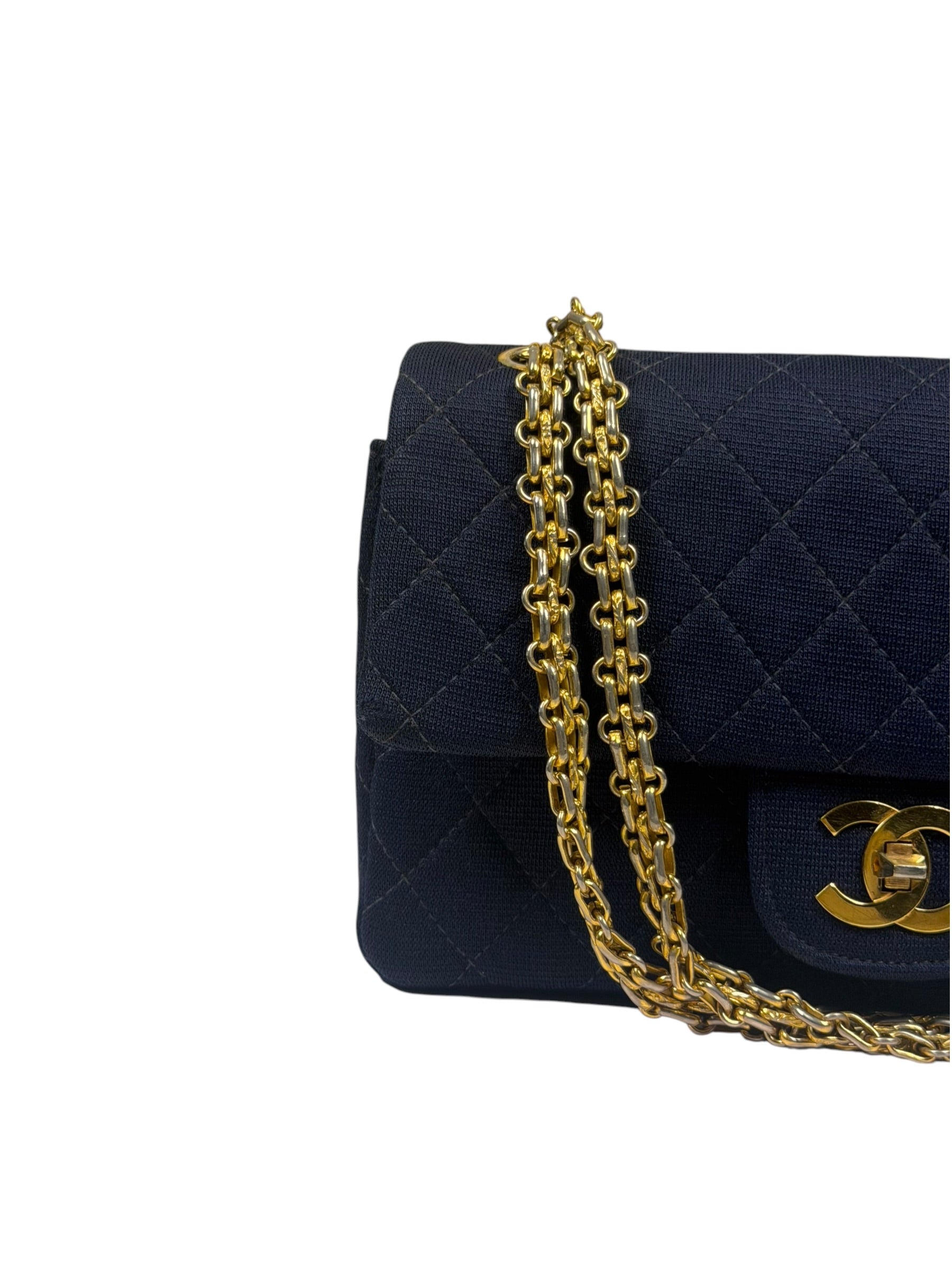 Chanel Navy Quilted Denim Double Flap Bag