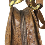 Loewe Vintage Brown Ostrich Print Leather Triangular Shoulder Bag