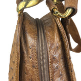 Loewe Vintage Brown Ostrich Print Leather Triangular Shoulder Bag