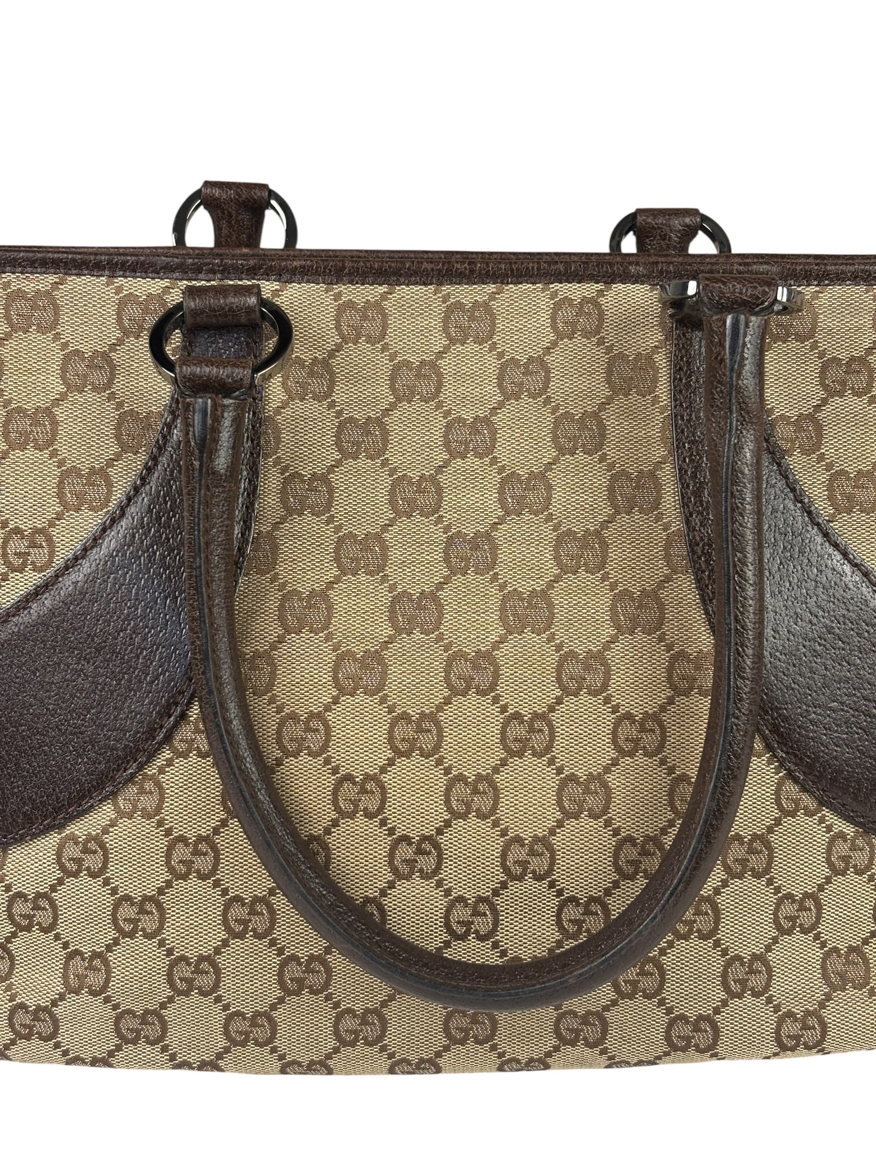 Gucci Brown Leather Trim GG Supreme Shoulder Bag