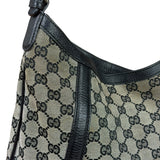 Gucci Black Leather Trim GG Supreme Hobo Bag