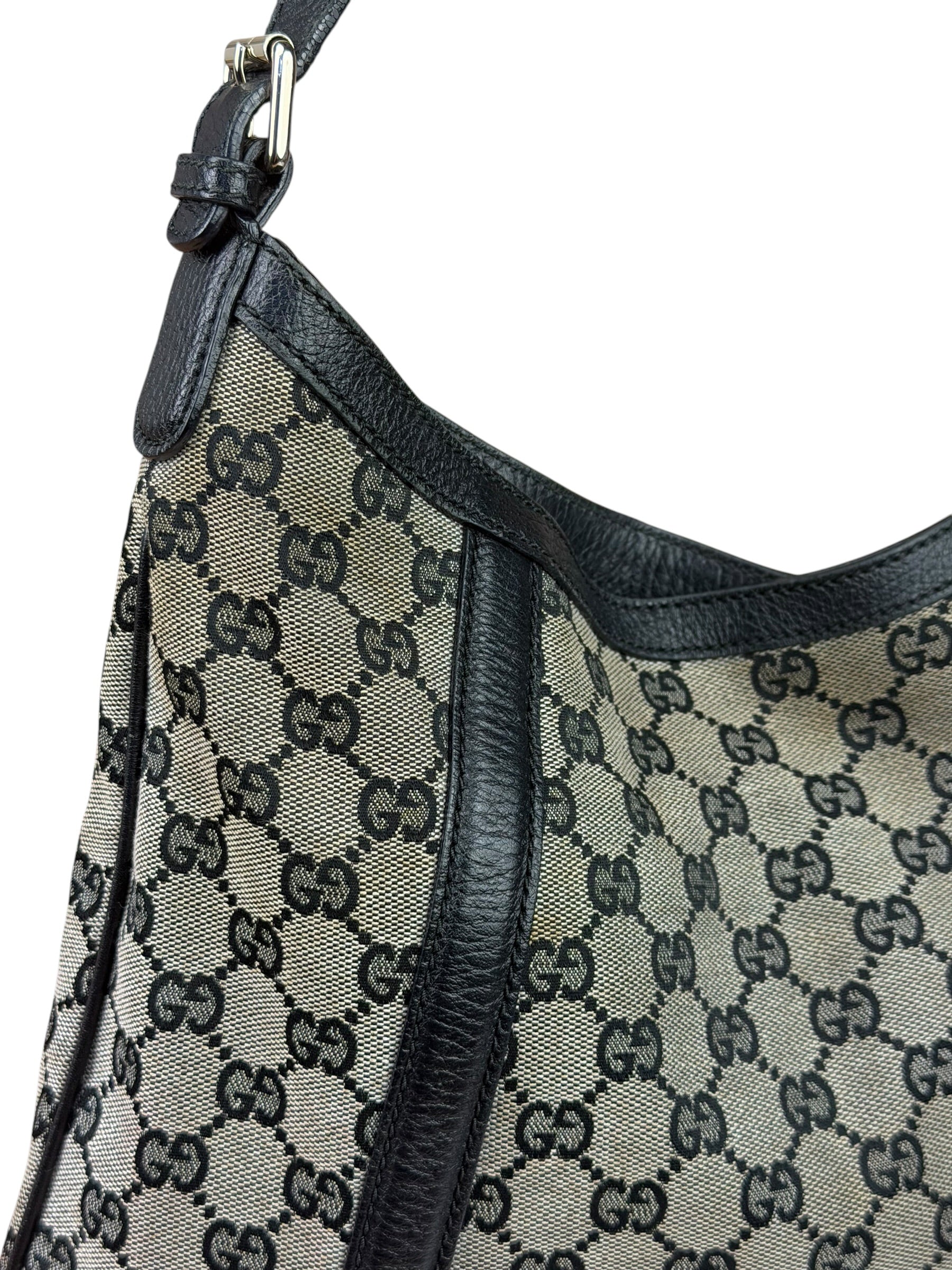 Gucci Black Leather Trim GG Supreme Hobo Bag