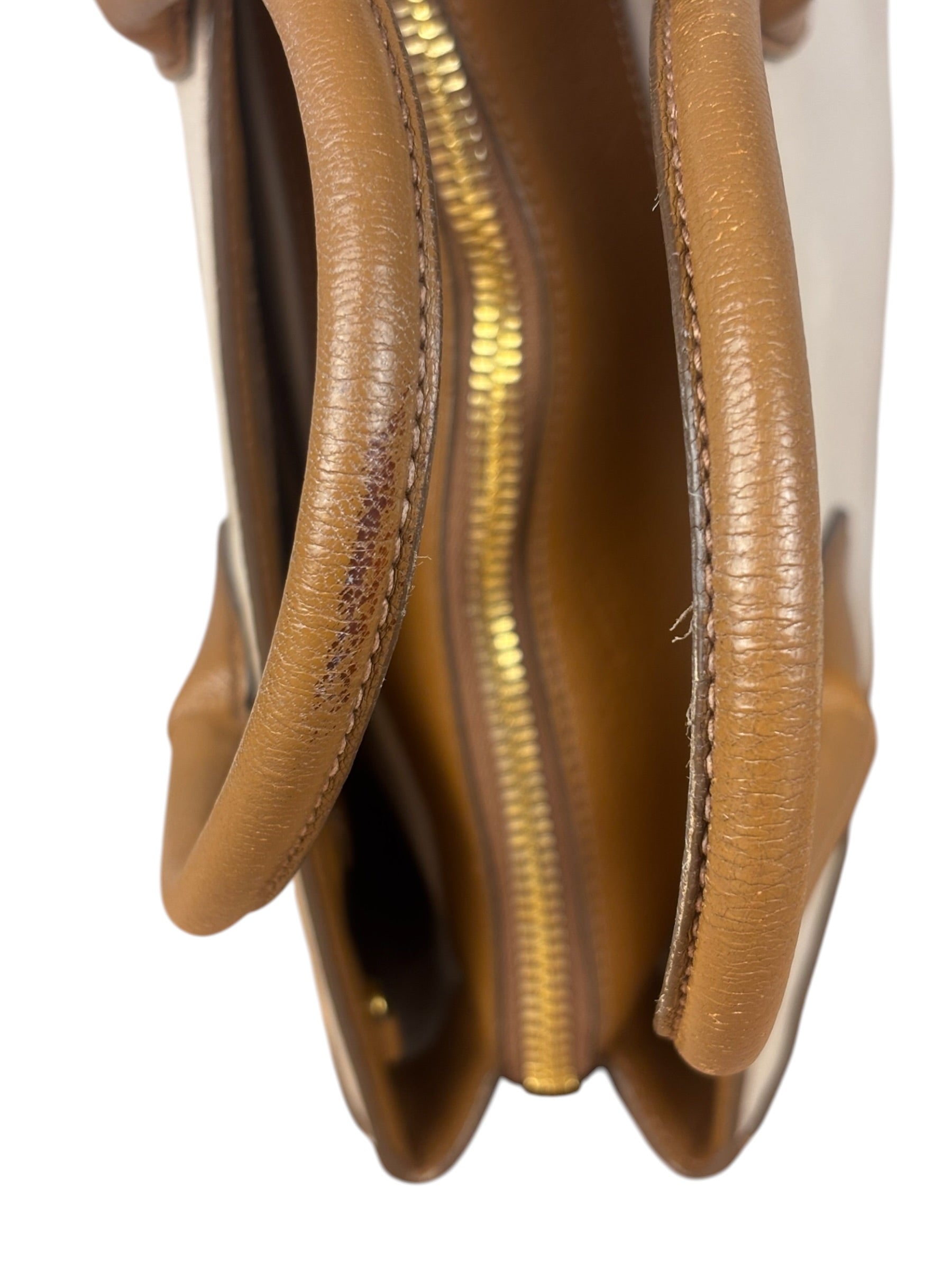 Miu Miu Beige/Brown Bicolor Leather Madras Handbag