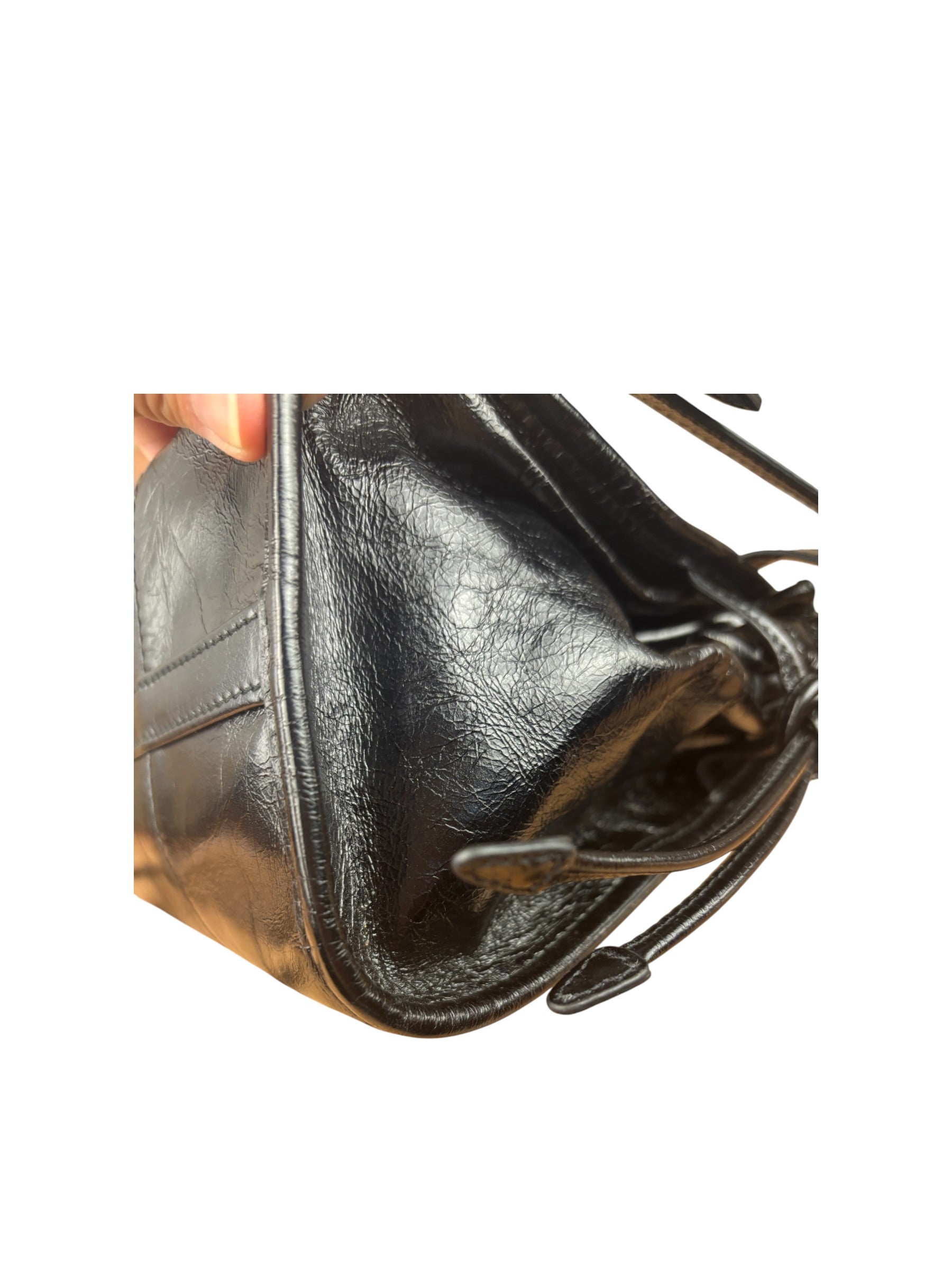 Prada Black Patent Leather Bonnie Medium Two-Way Bag