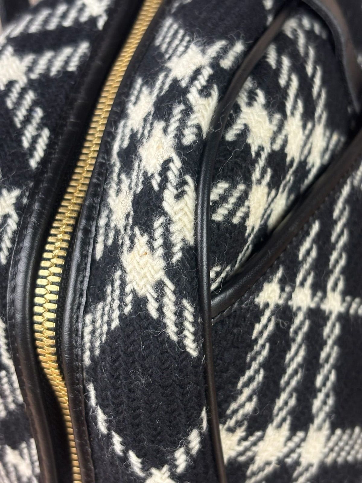 Burberry Black/White Leather Trim/Tweed Boston Bag