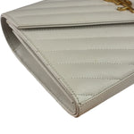 YSL Cream Pebbled Leather Cassandre Envelope Small Wallet On Chain
