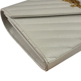 YSL Cream Pebbled Leather Cassandre Envelope Small Wallet On Chain