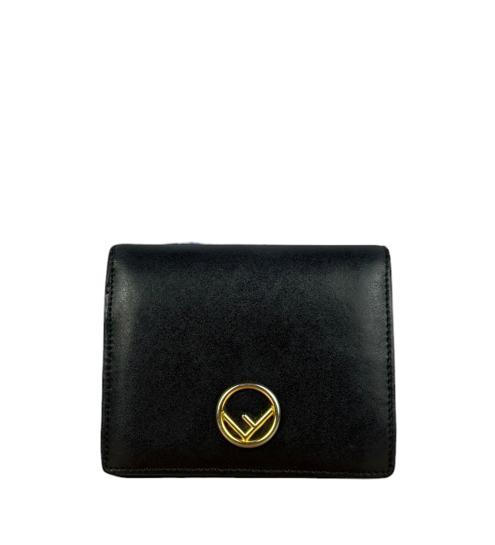Fendi Black Leather Bifold Compact Wallet