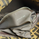 Fendi Brown Leather Trim Zucca FF Monogram Baguette