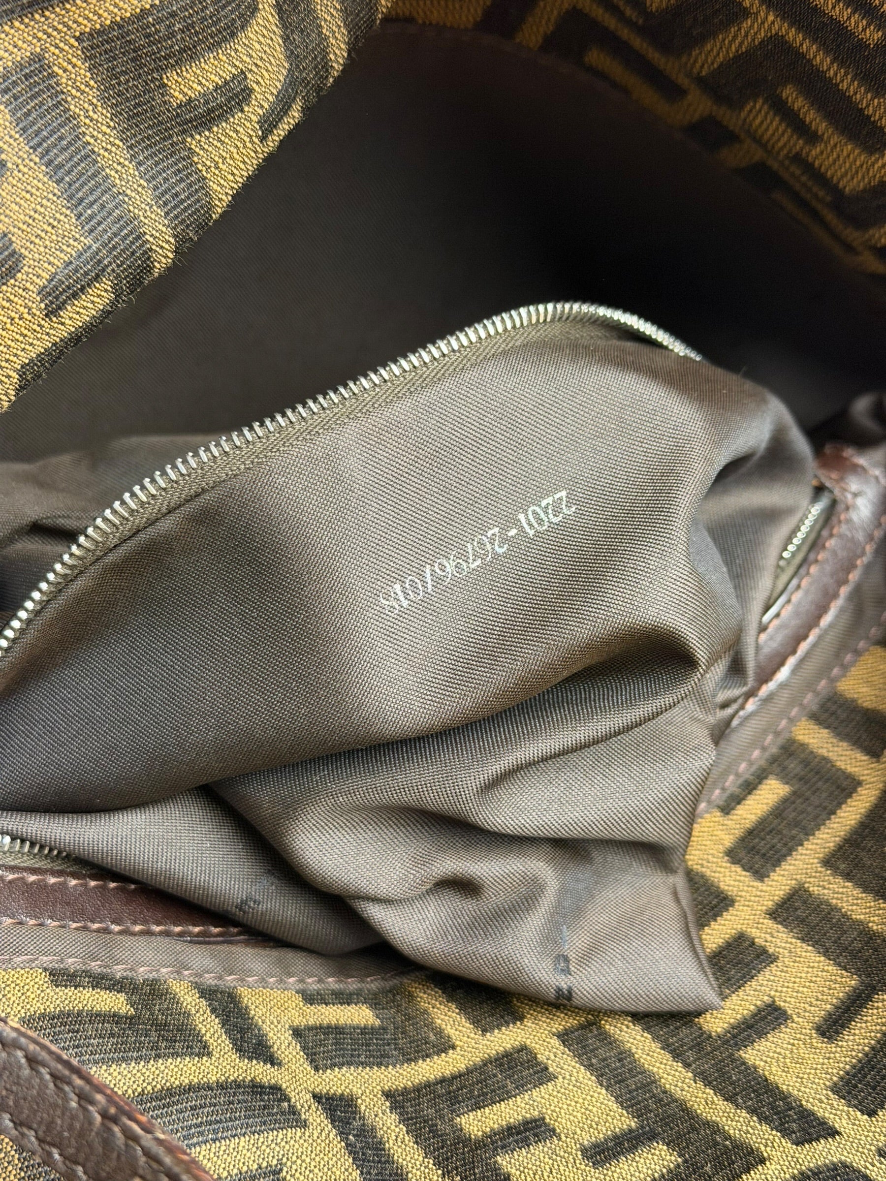 Fendi Brown Leather Trim Zucca FF Monogram Baguette