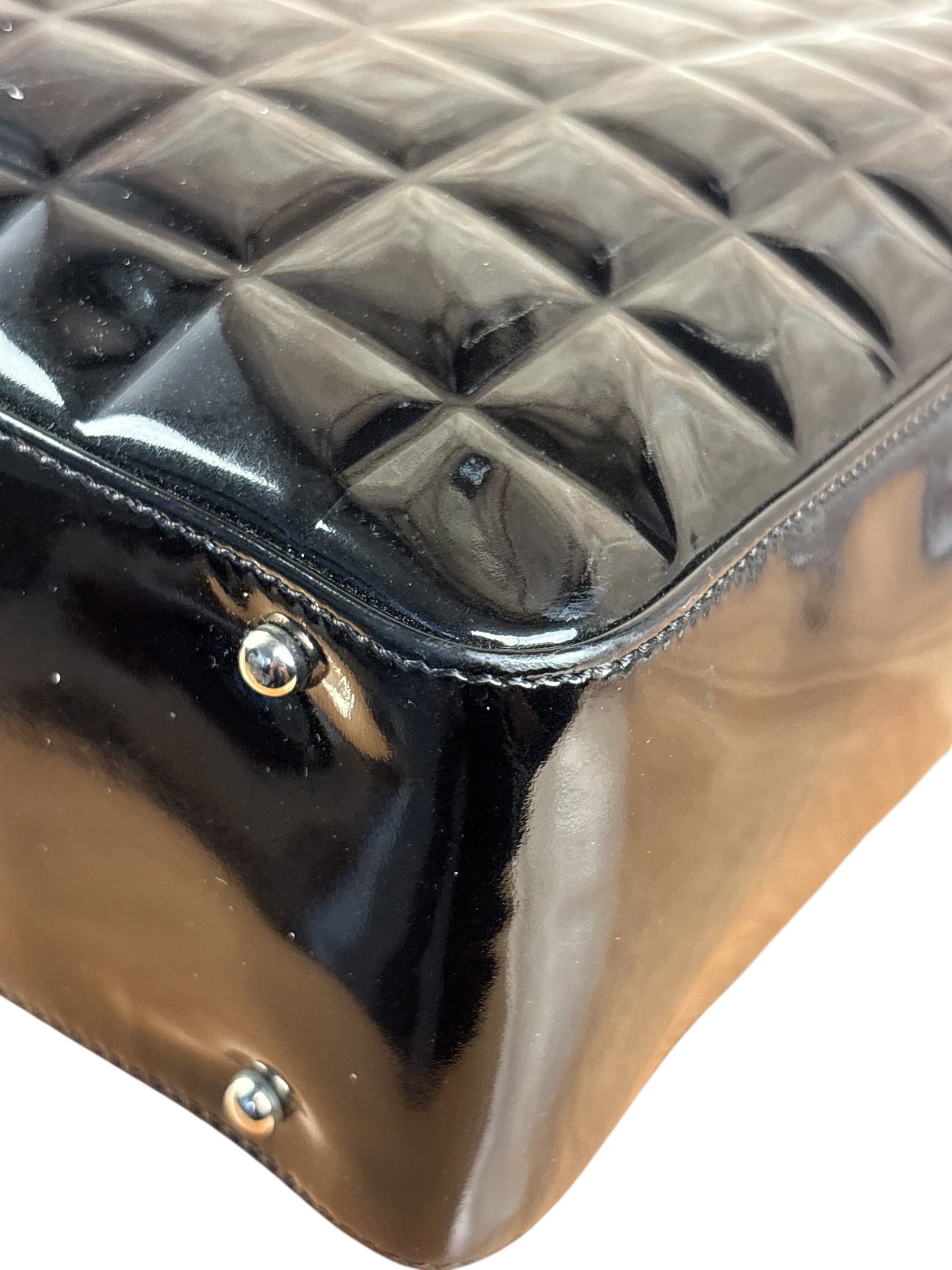 Chanel Glossy Black Patent Leather Chocolate Bar Tote Bag