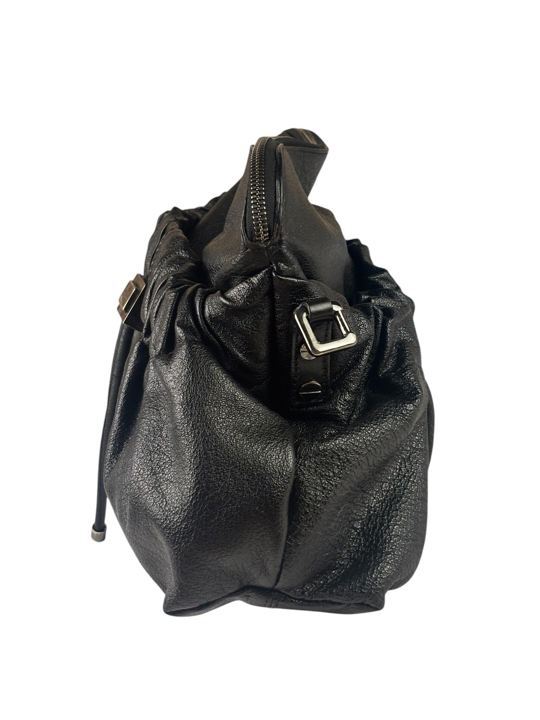 Burberry Black Ruched Leather Curzon Satchel Crossbody Bag
