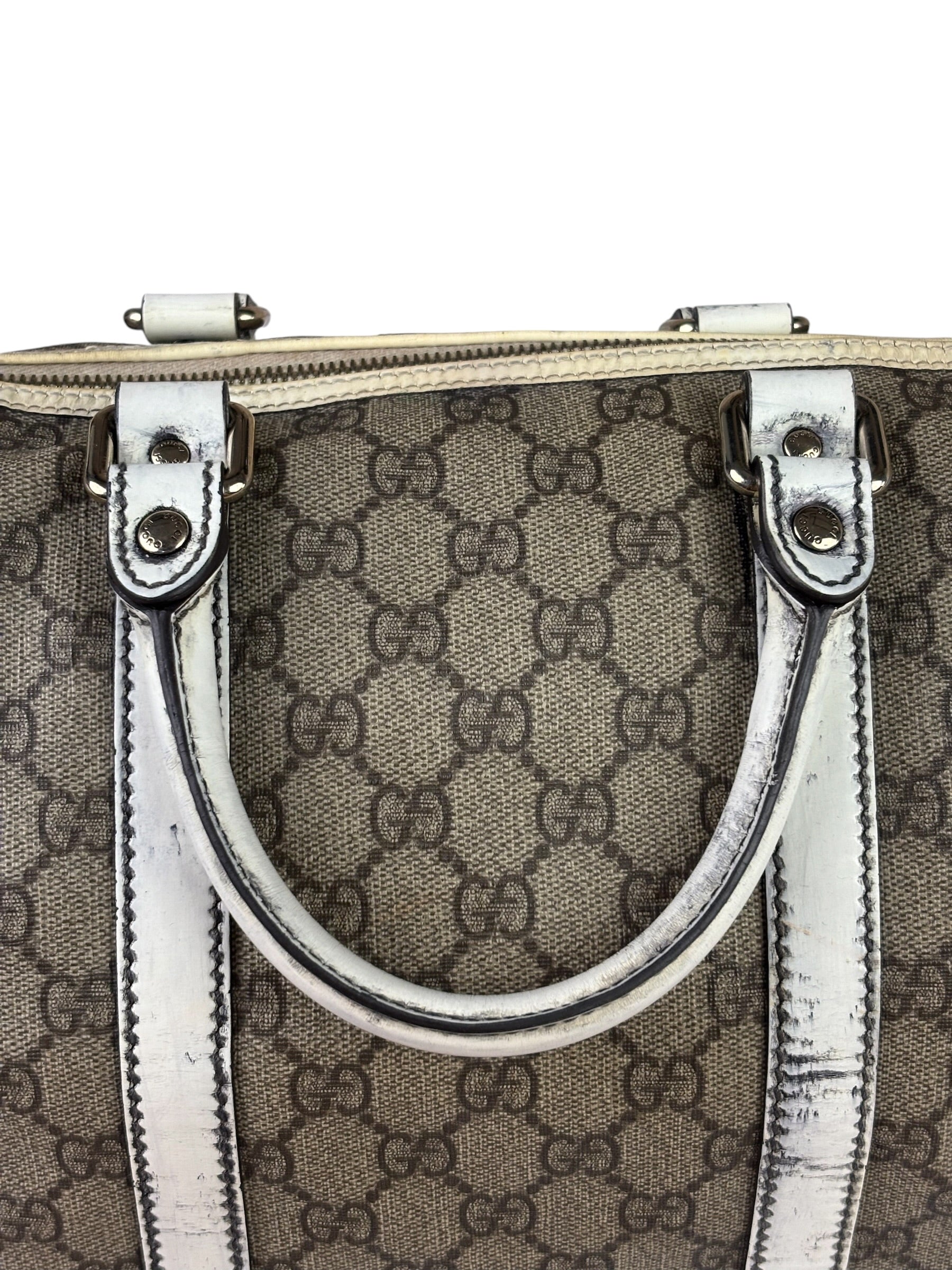 Gucci Beige/White Leather Trim GG Joy Boston Bag