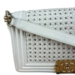 Chanel Vintage White Leather Braided Boy Shoulder Bag 1989