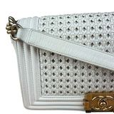 Chanel Vintage White Leather Braided Boy Shoulder Bag 1989