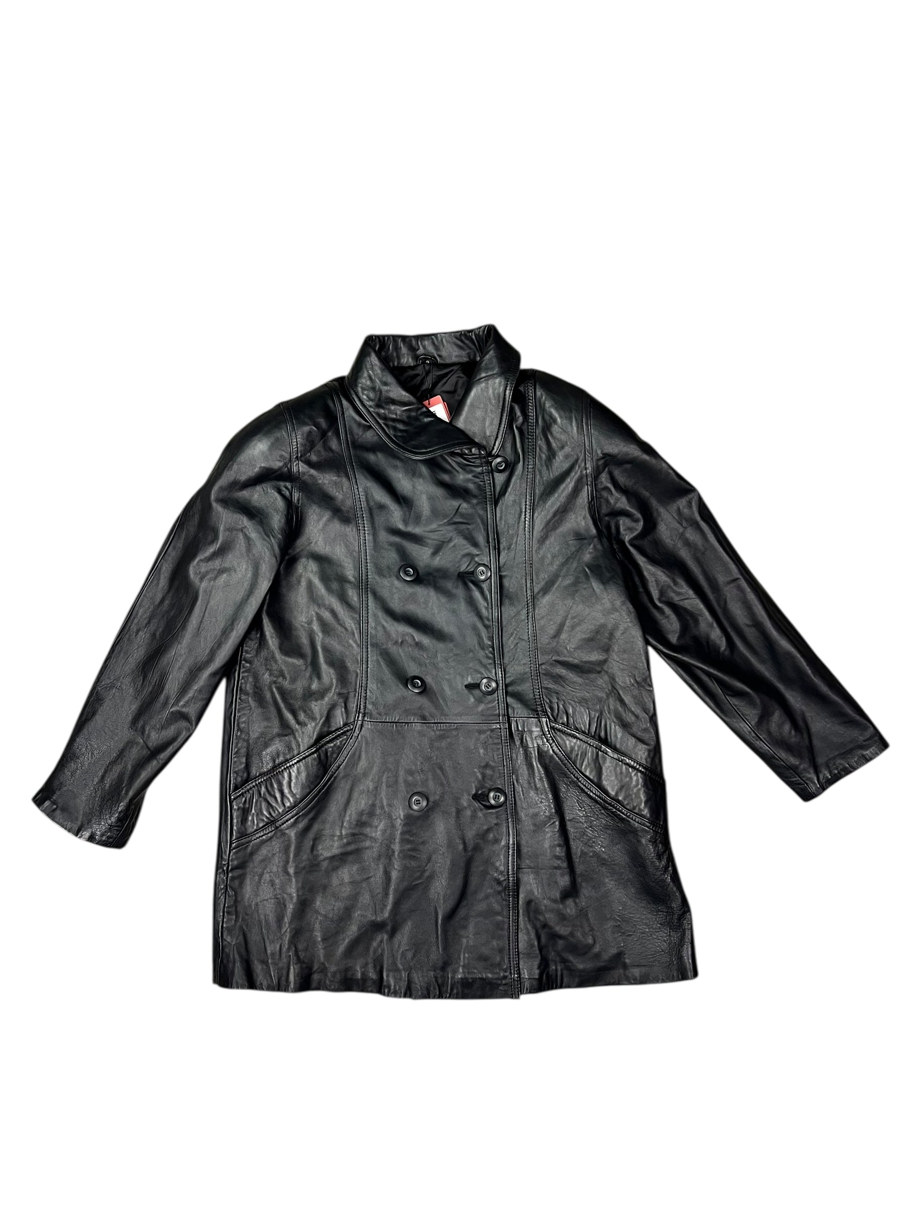 Vintage Black Vegan Leather Long Coat