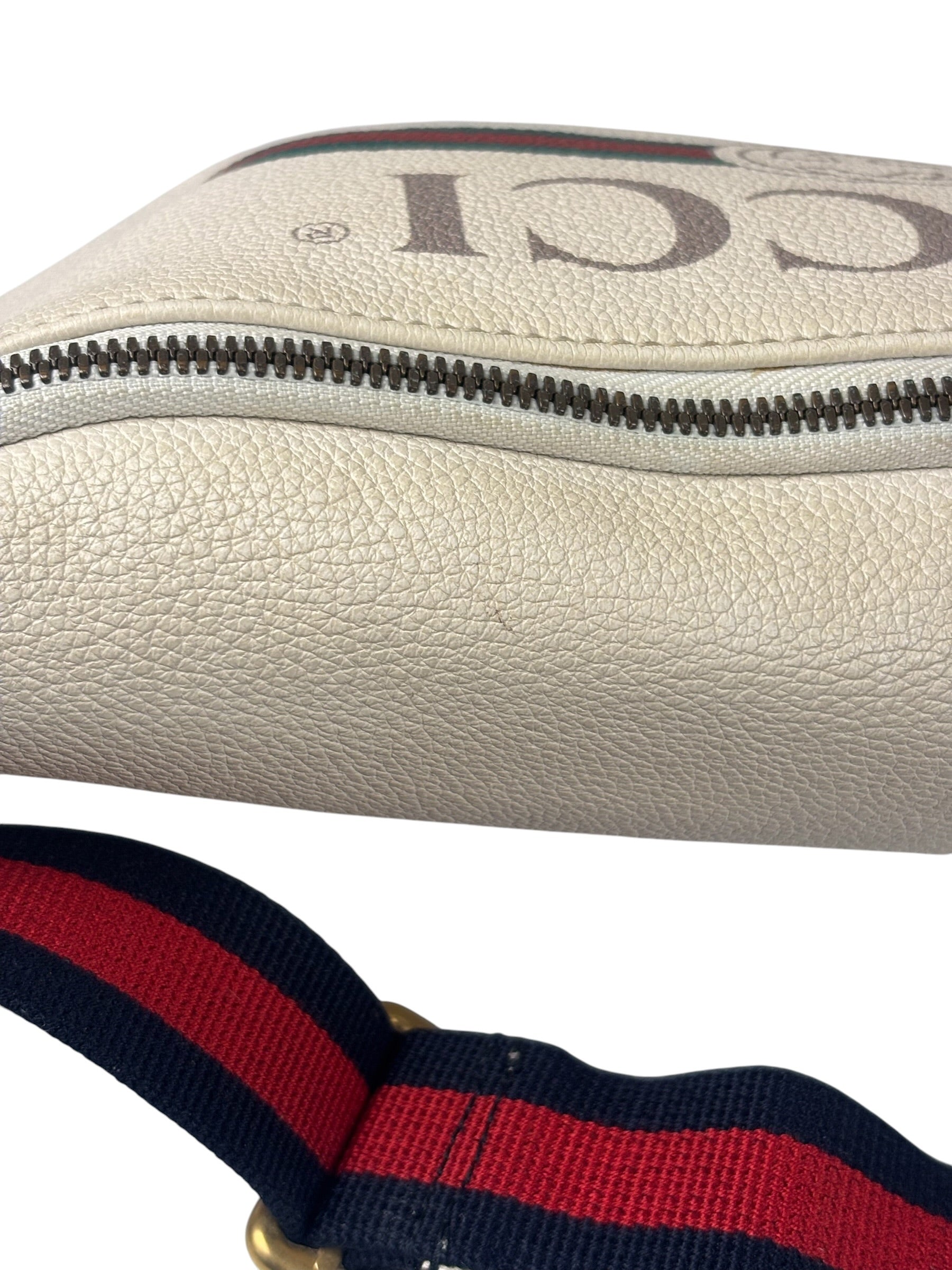 Gucci Ivory Leather Logo Print Belt Bumbag