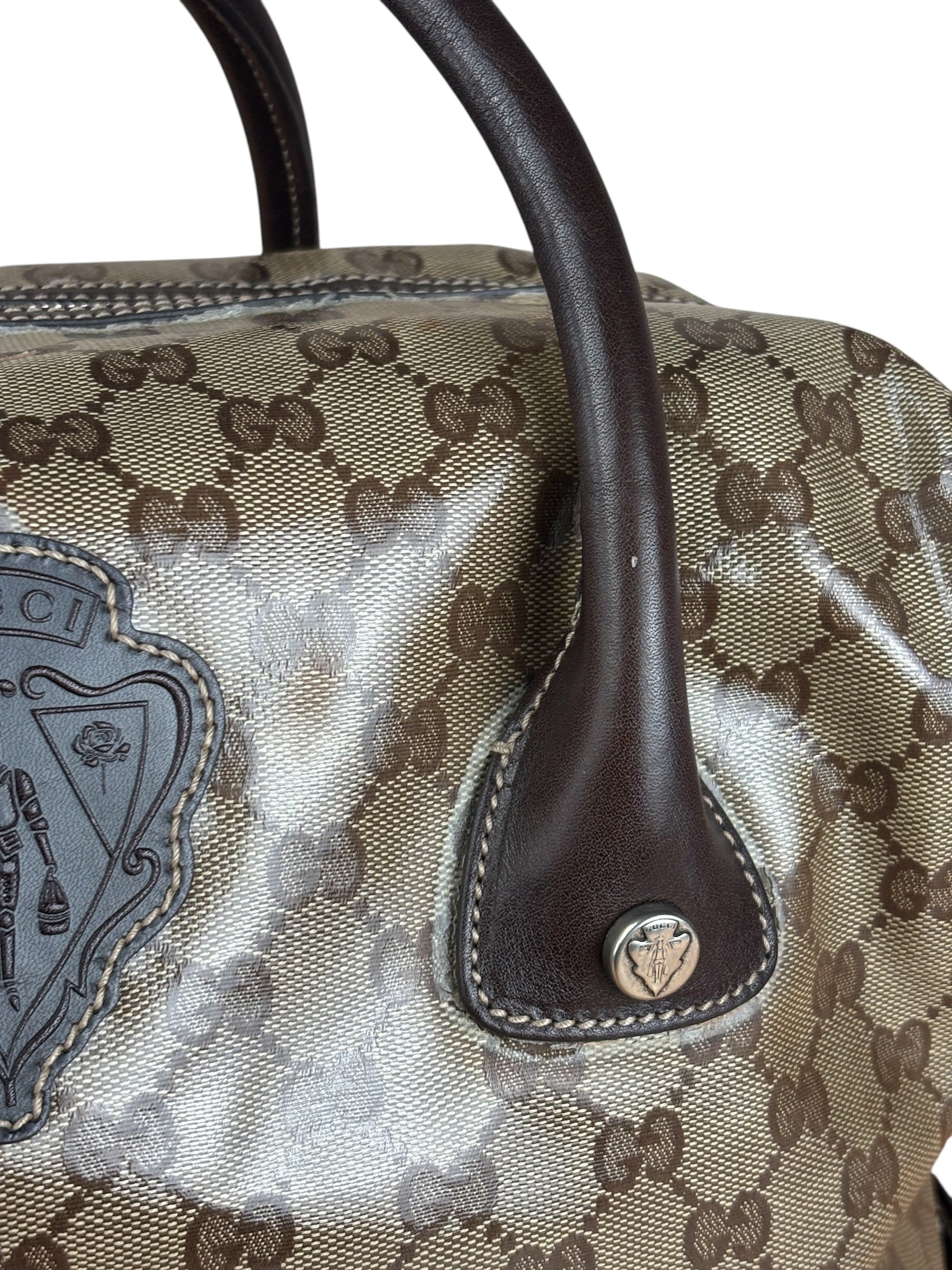Gucci Vintage GG Coated Canvas Crystal Boston Handbag