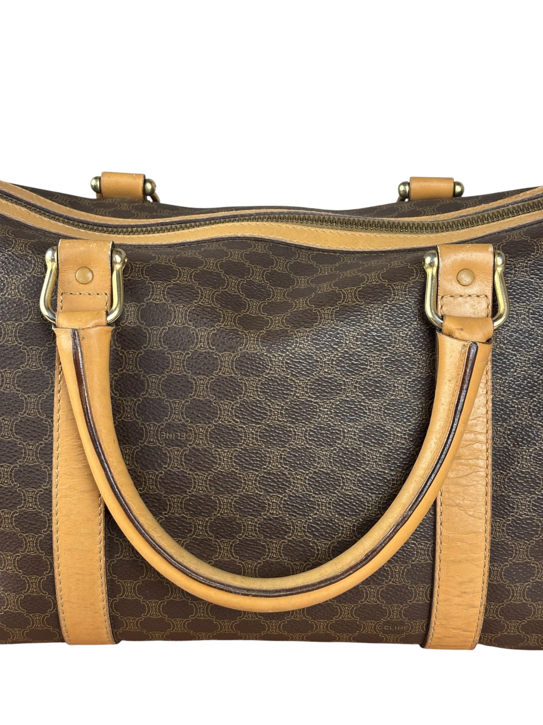 Celine Vintage Brown Coated Macadam Boston Handbag