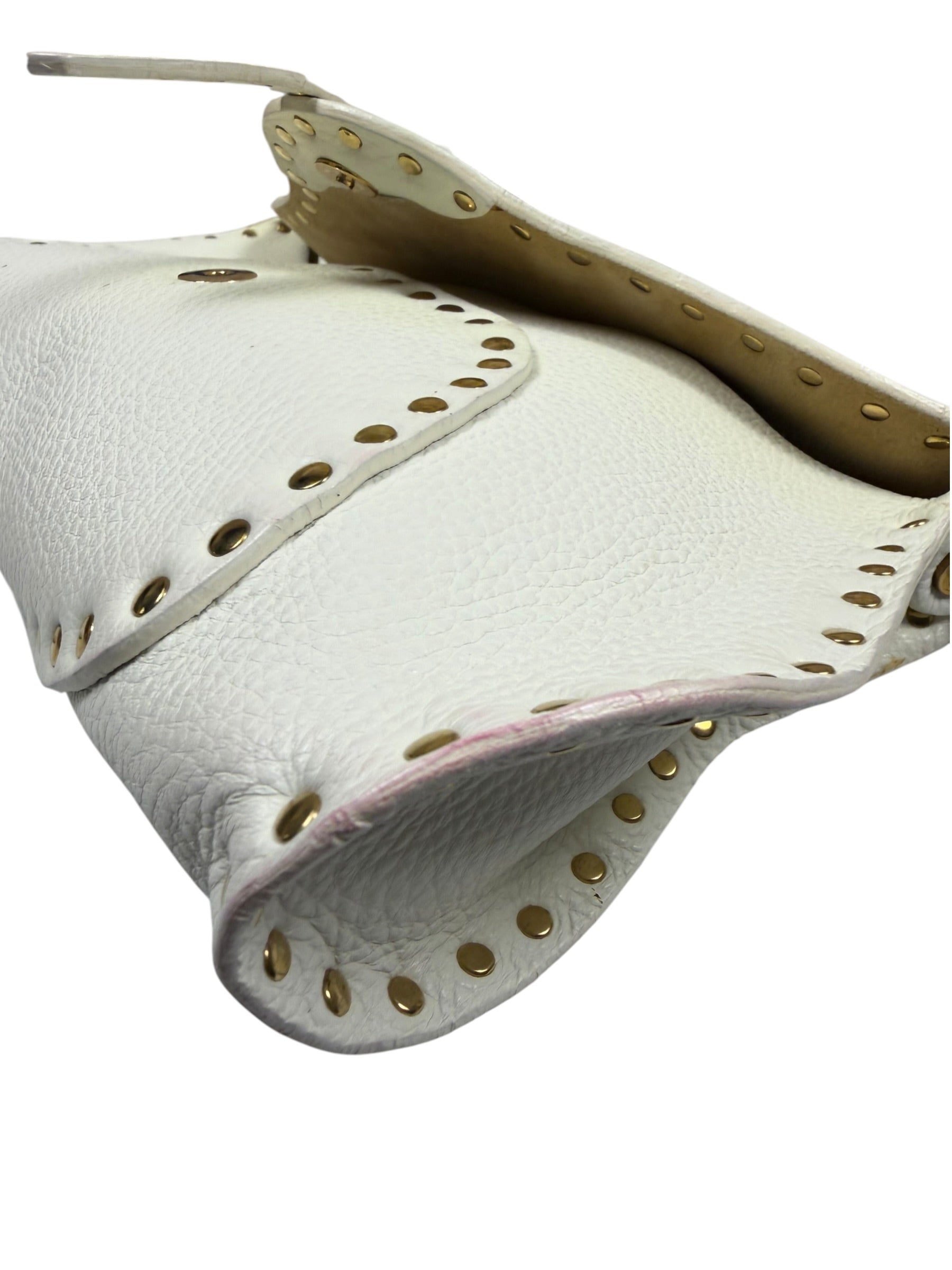 Celine White Grained Leather Studded Poultbot Shoulder Bag