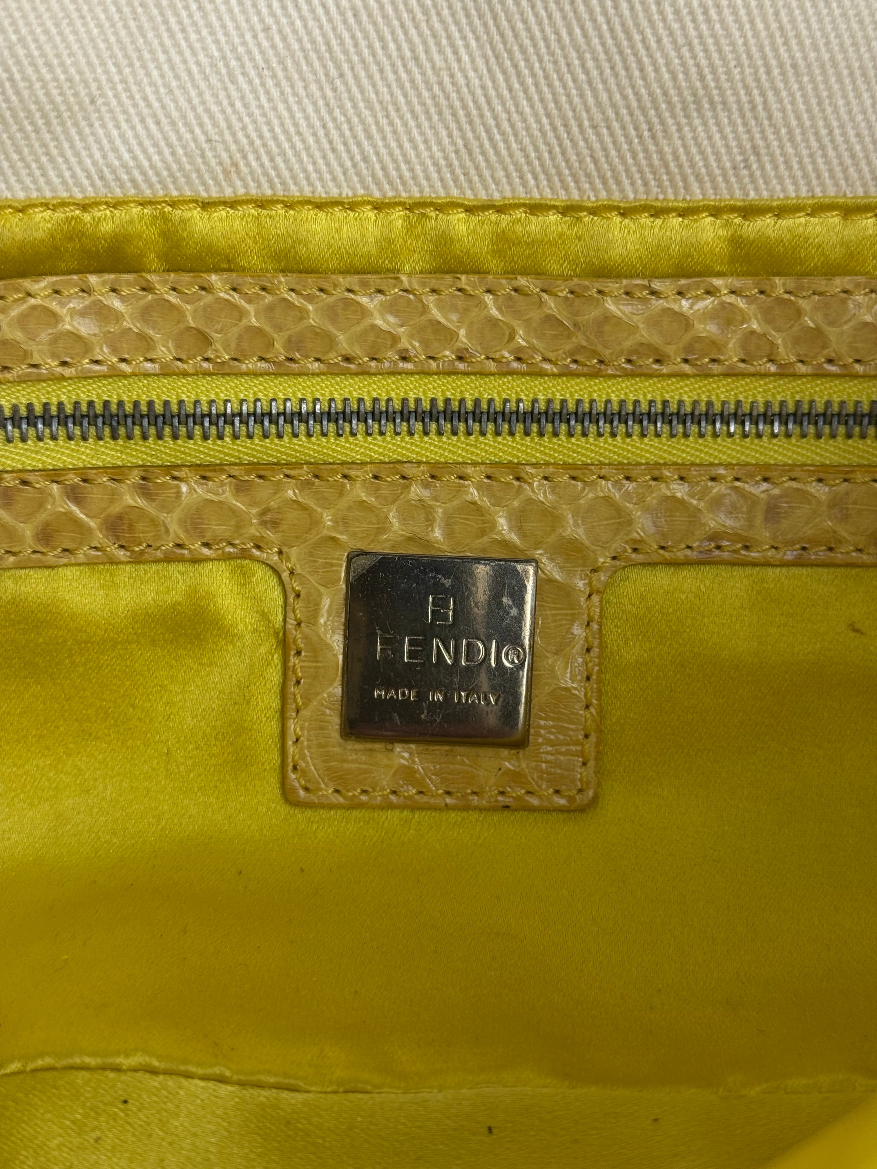 Fendi Vintage Denim x Snakeskin Baguette Yellow