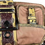 Prada Soft Dusty Rose Tessuto Nylon Snakeskin Trim Multi-Pocket Shoulder Bag