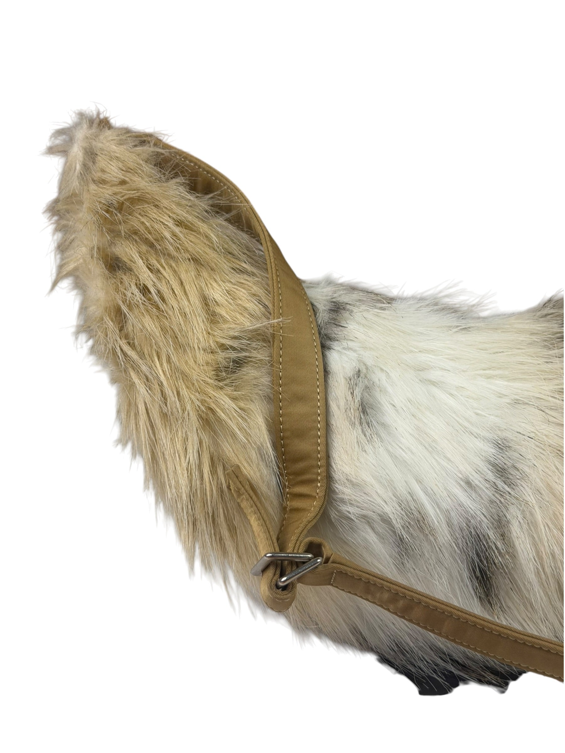 Burberrys Vintage Blue Label Beige Faux Fur Trimmed Shoulder Bag