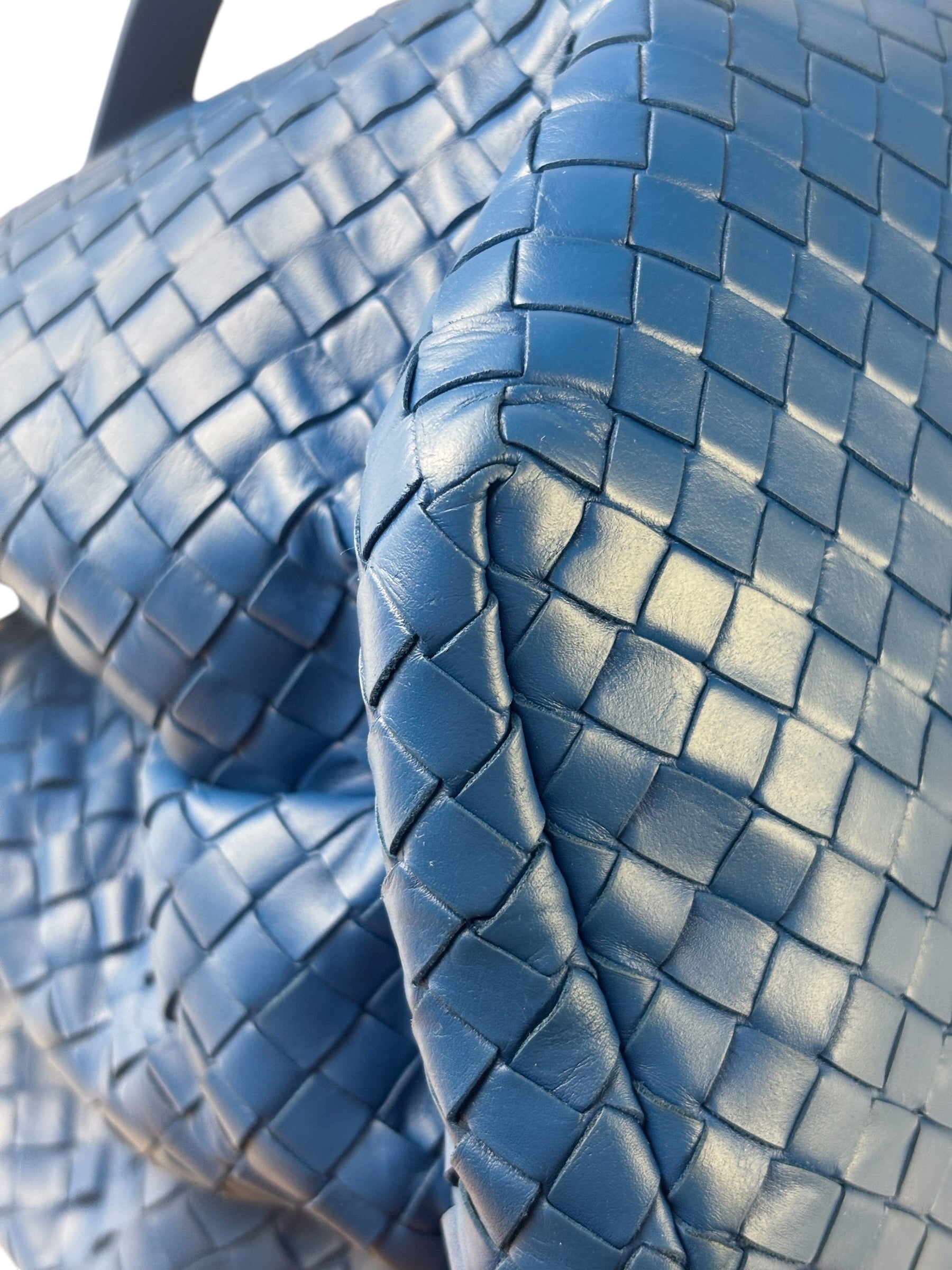 Bottega Venete Blue Lambskin Intrecciato Roma Tote