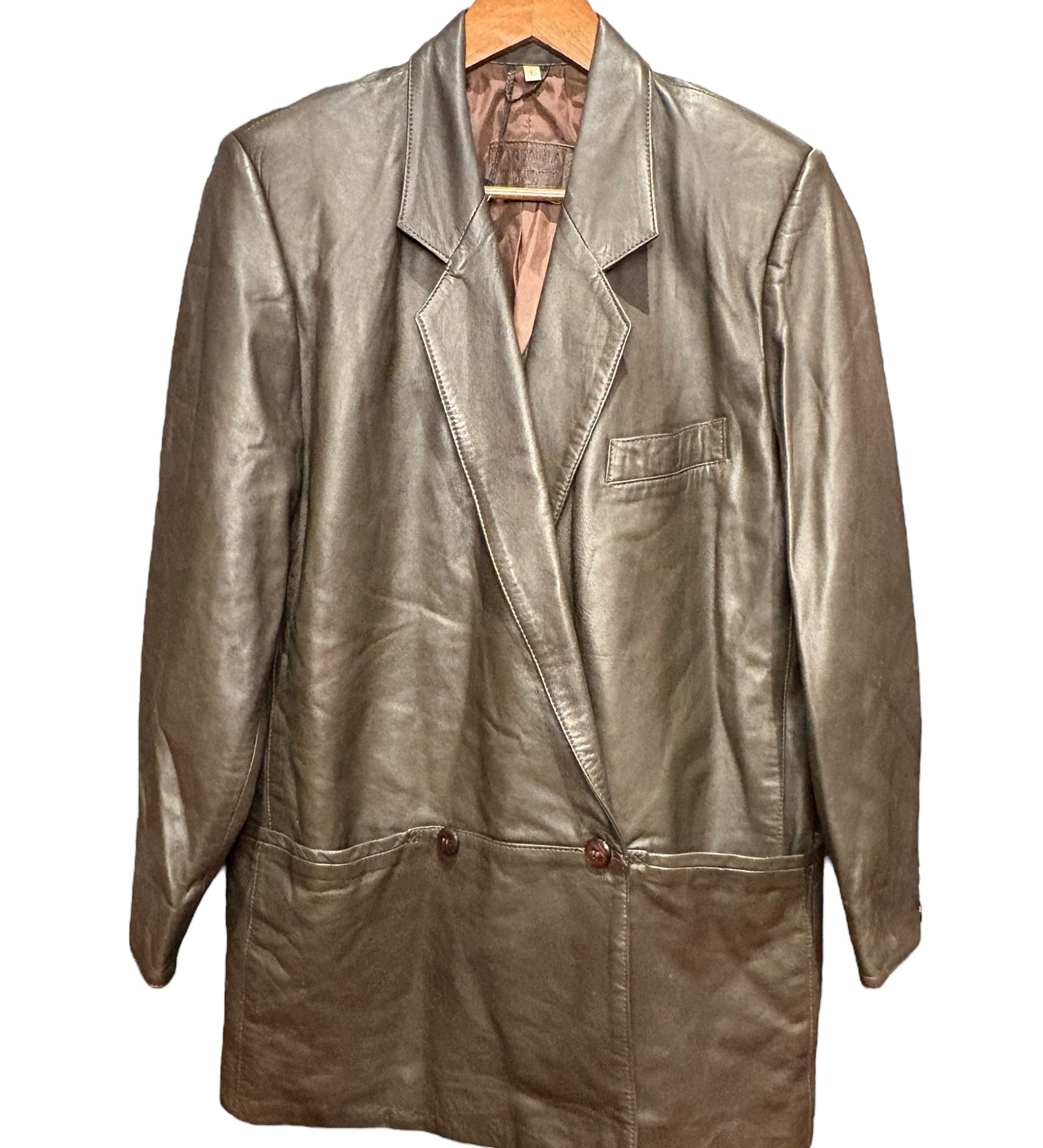 Farfalla Vintage Brown Leather Long Coat