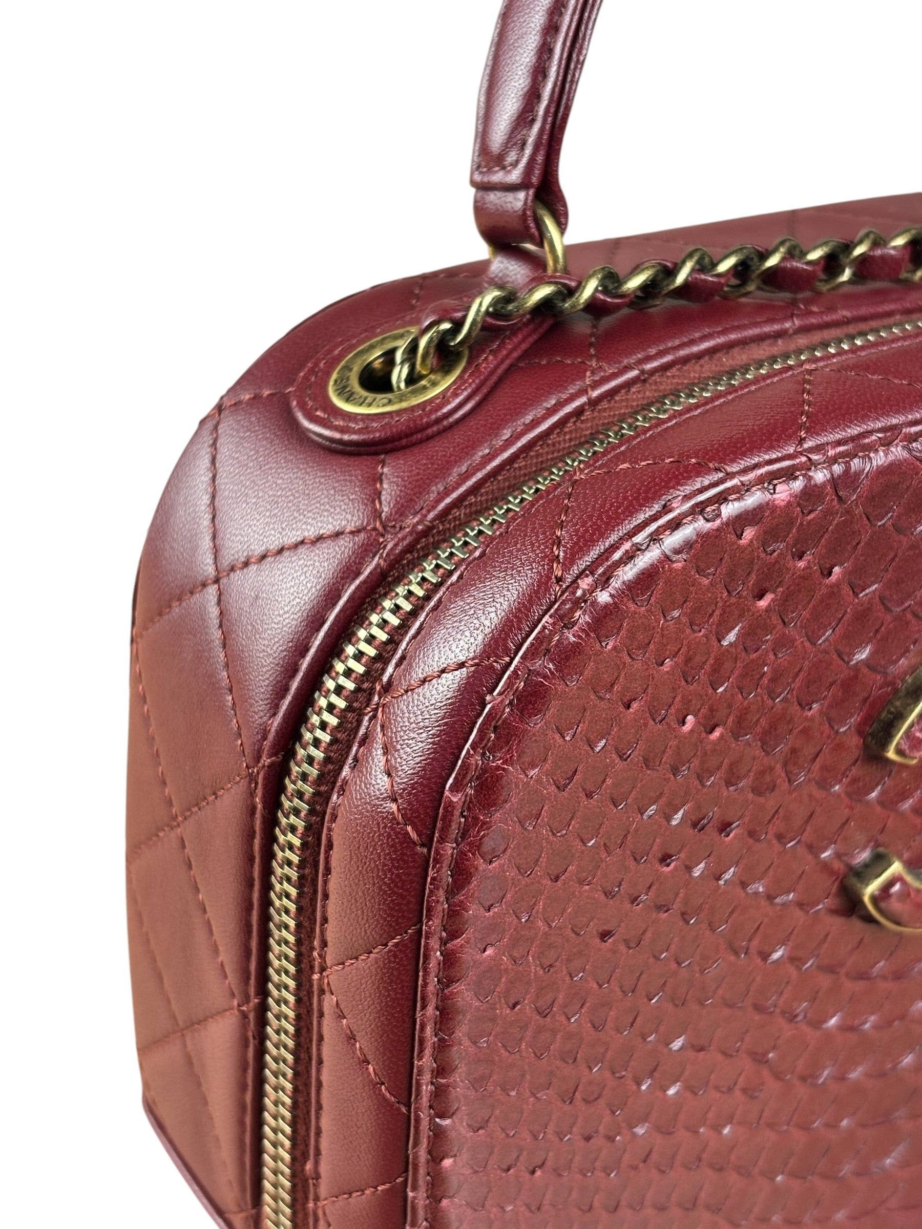 Chanel Burgundy Python Quilted Leather Vanity Two-Way Bag 2017