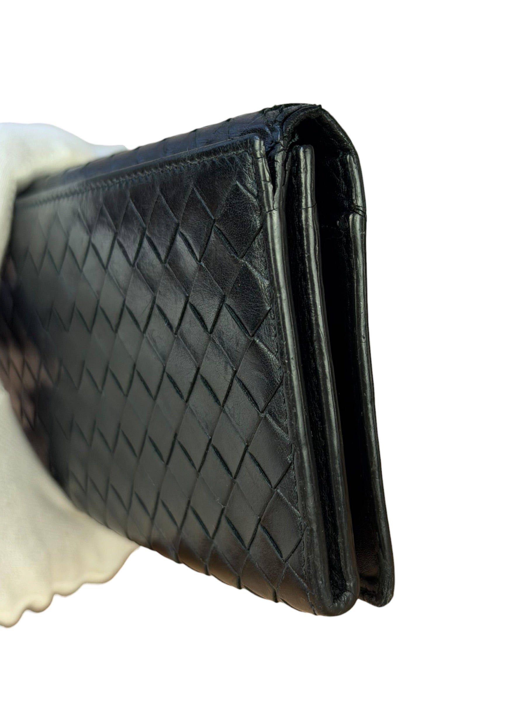 Bottega Veneta Black Intercciato Long Wallet