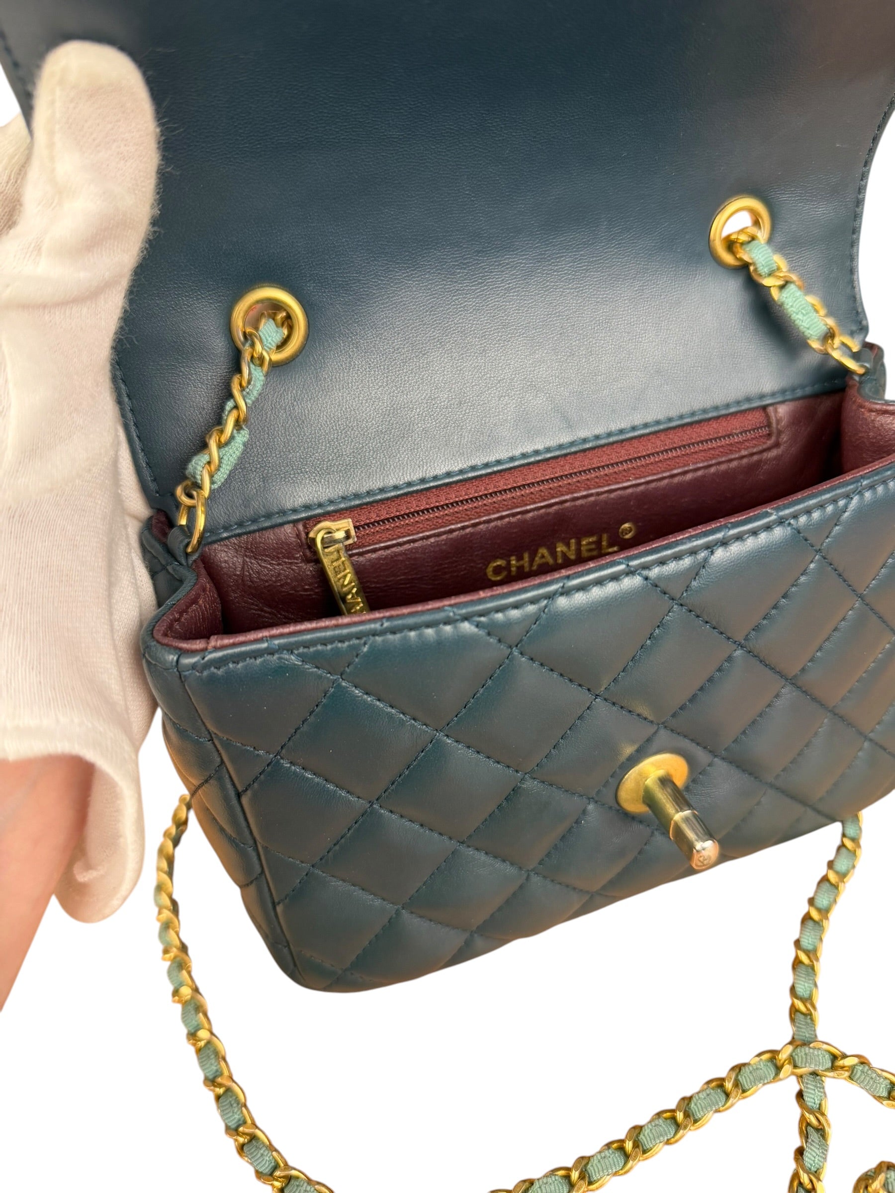 Chanel Quilted Mini Two-Tone Blue Day Flap Bag 2017