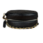 Chanel Black Quilted Caviar Leather CC Filigree Round Chain Clutch 2019