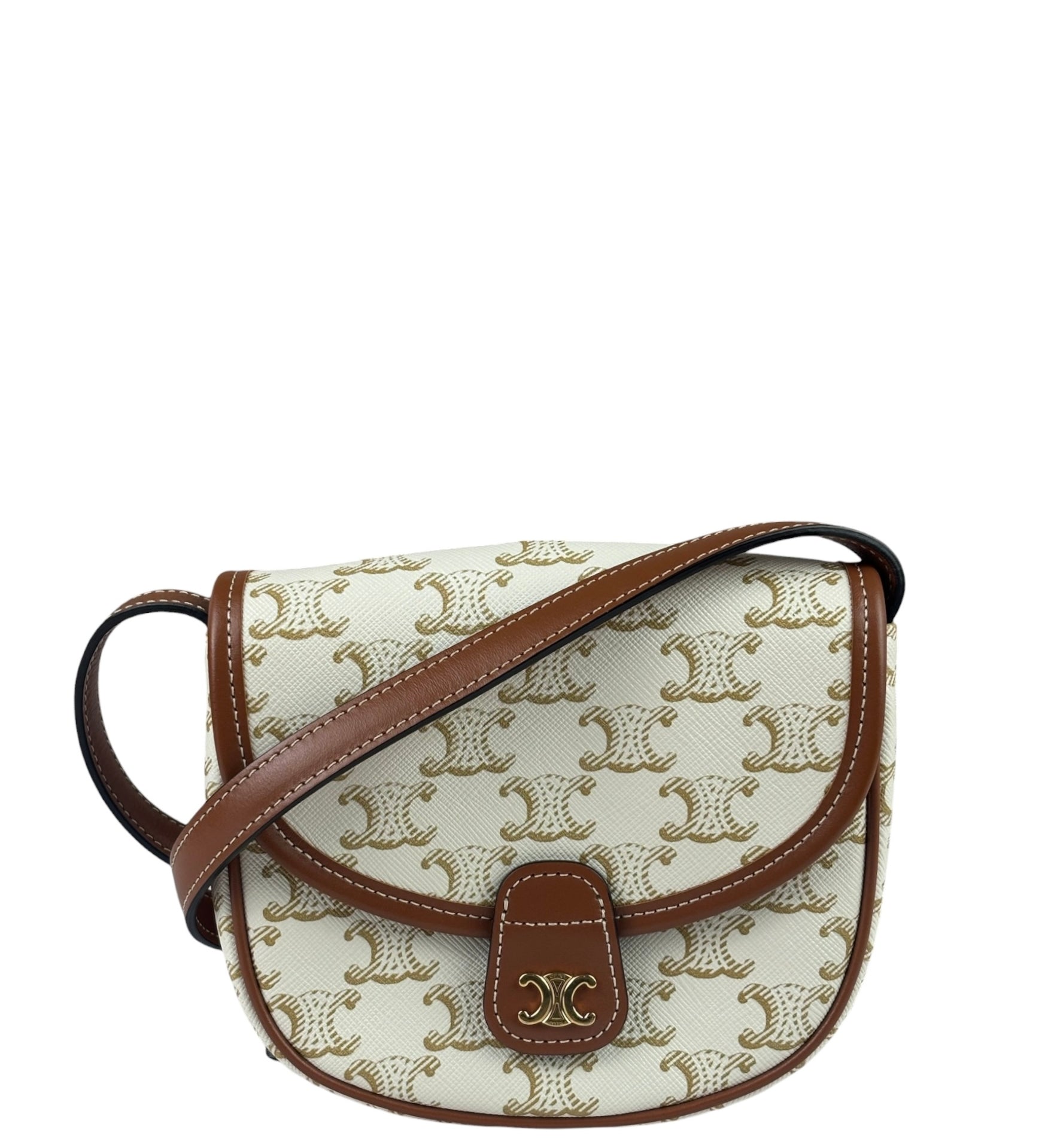 Celine White Leather Macadam Nano Triomphe Besace Shoulder Bag