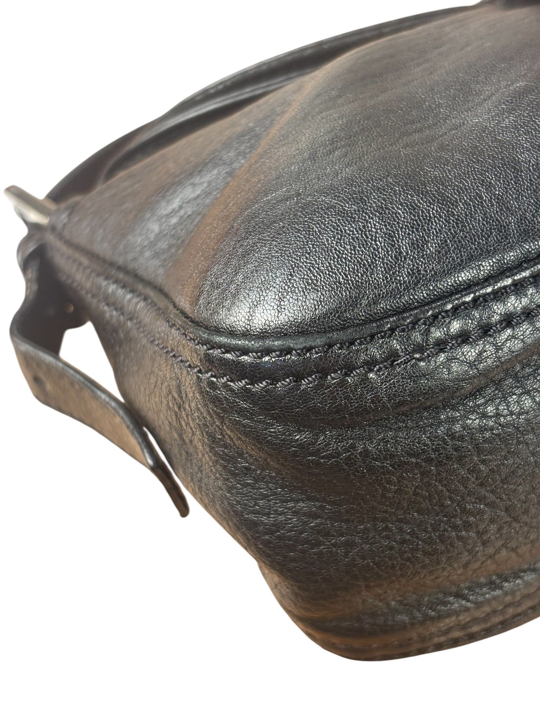 Fendi Vintage Black Leather Double Flap Baguette