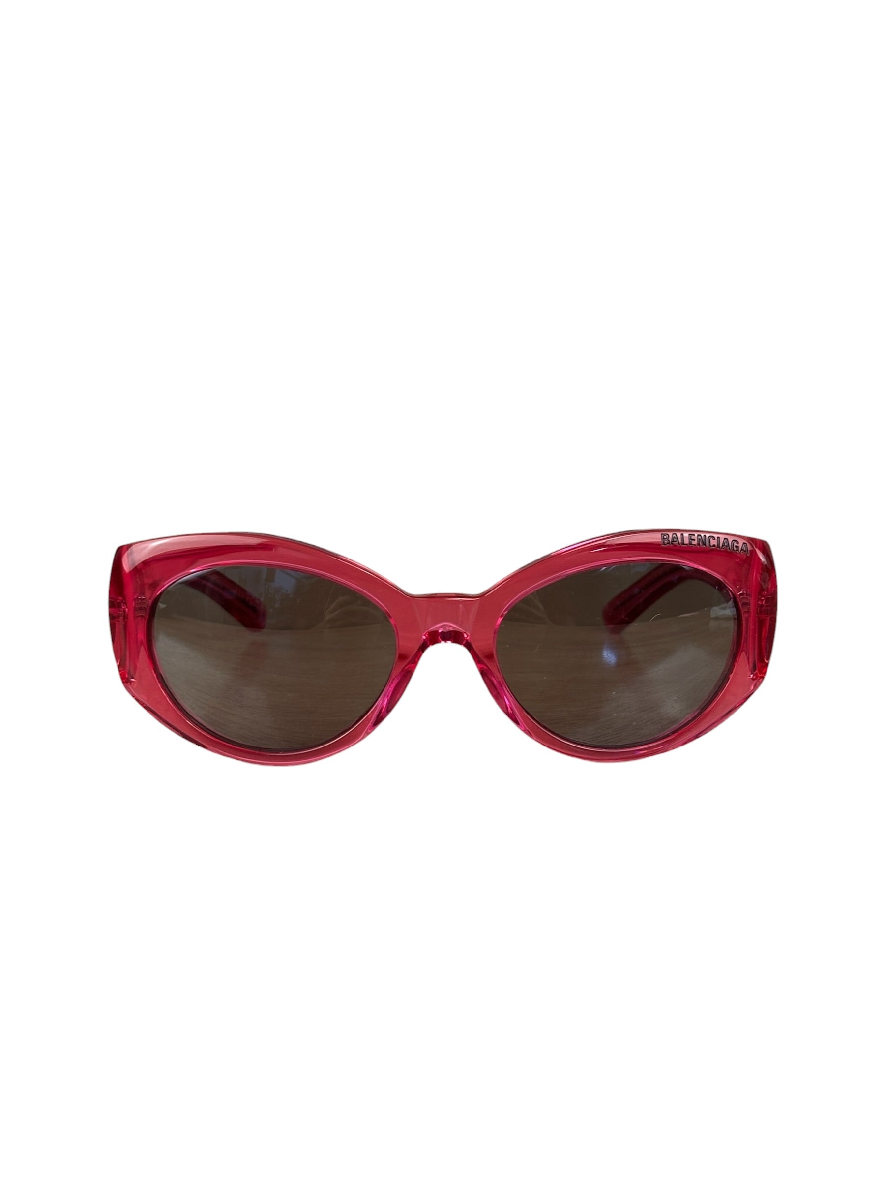 Balenciaga Shiny Transparent Fuchsia Round cat-Eye Sunglasses