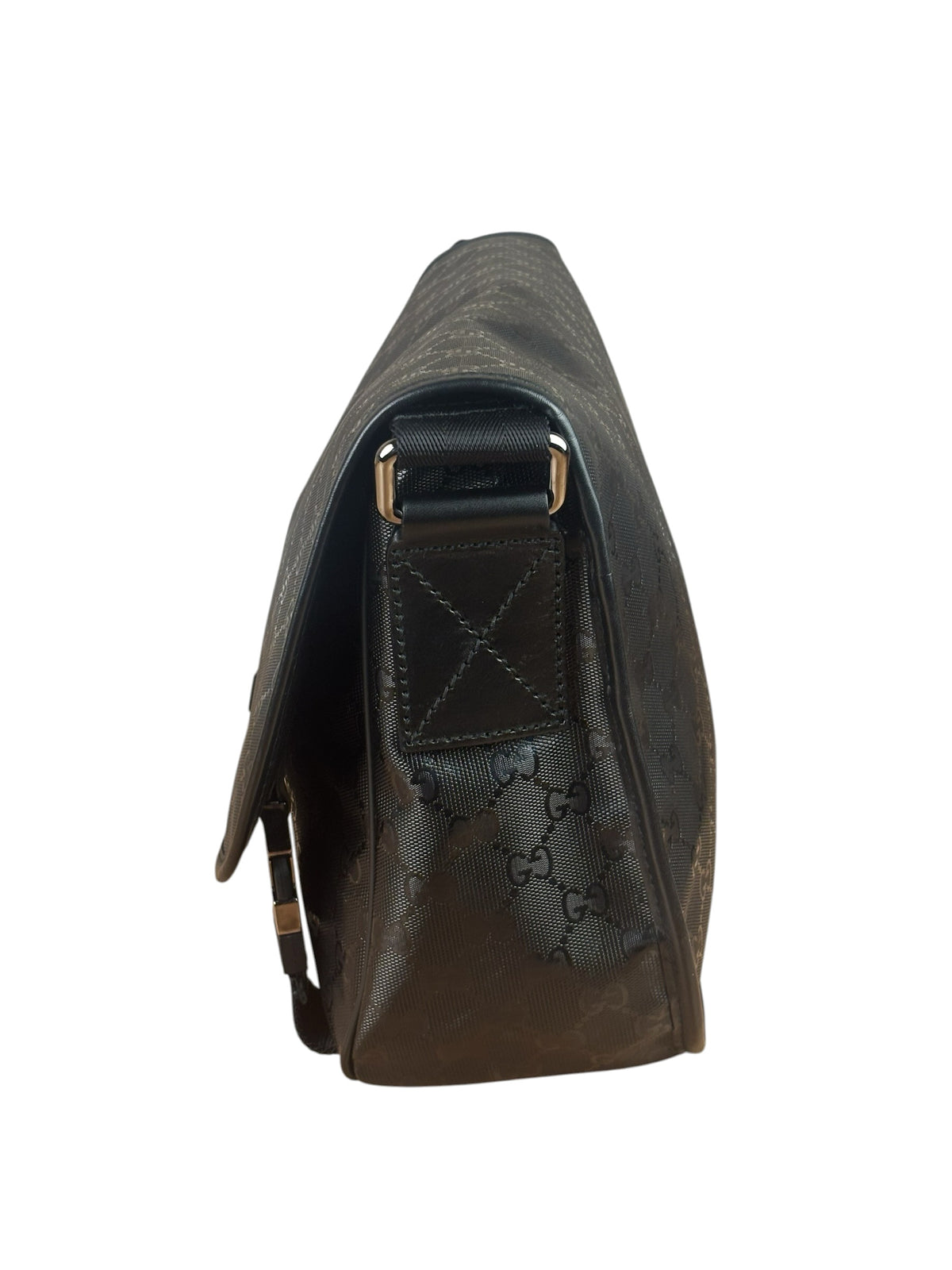 Gucci Black PVC GG Flap Messenger Bag