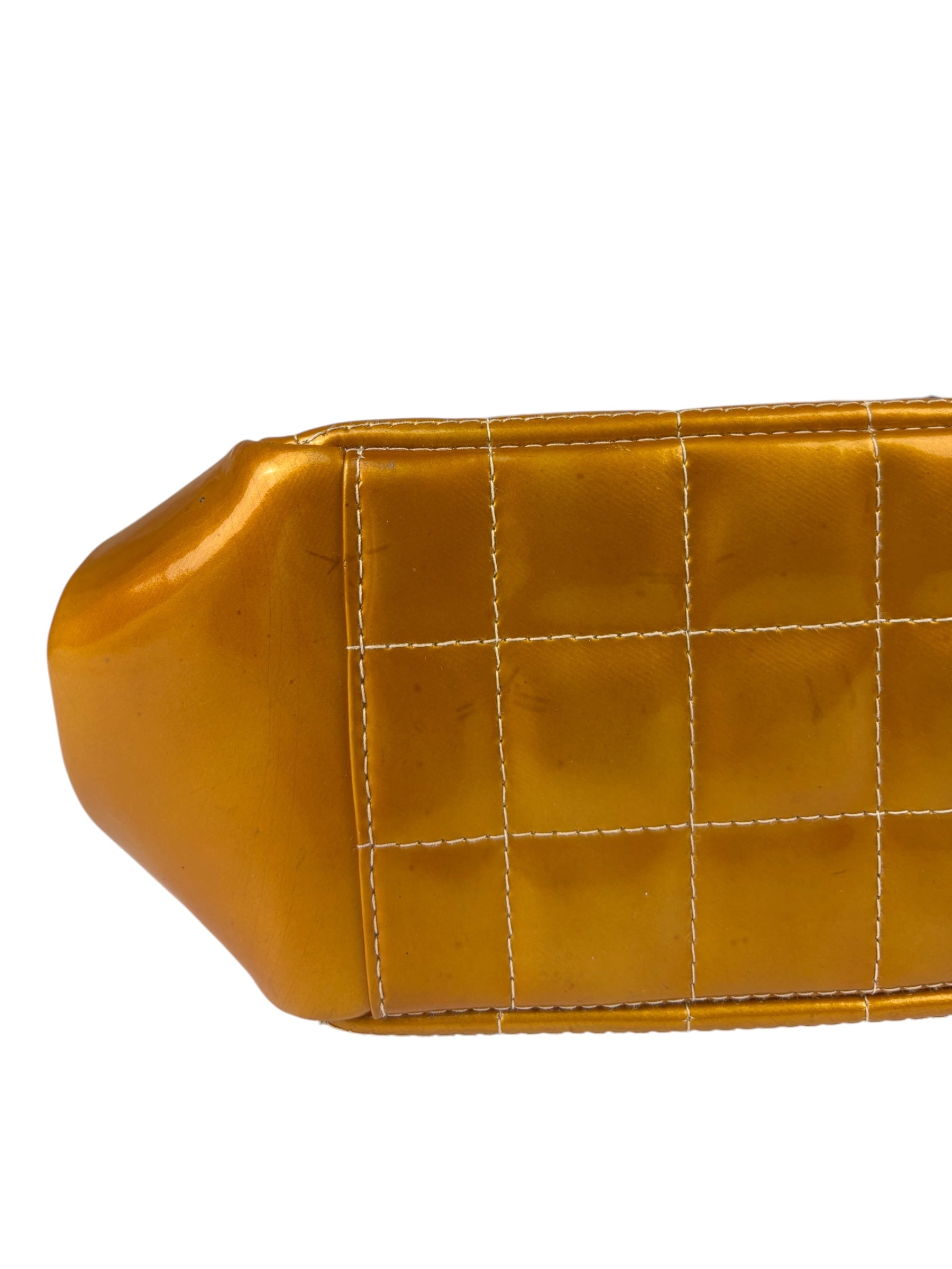 Chanel Mustard Yellow Patent Leather Chocolate Bar Hobo Bag 2002
