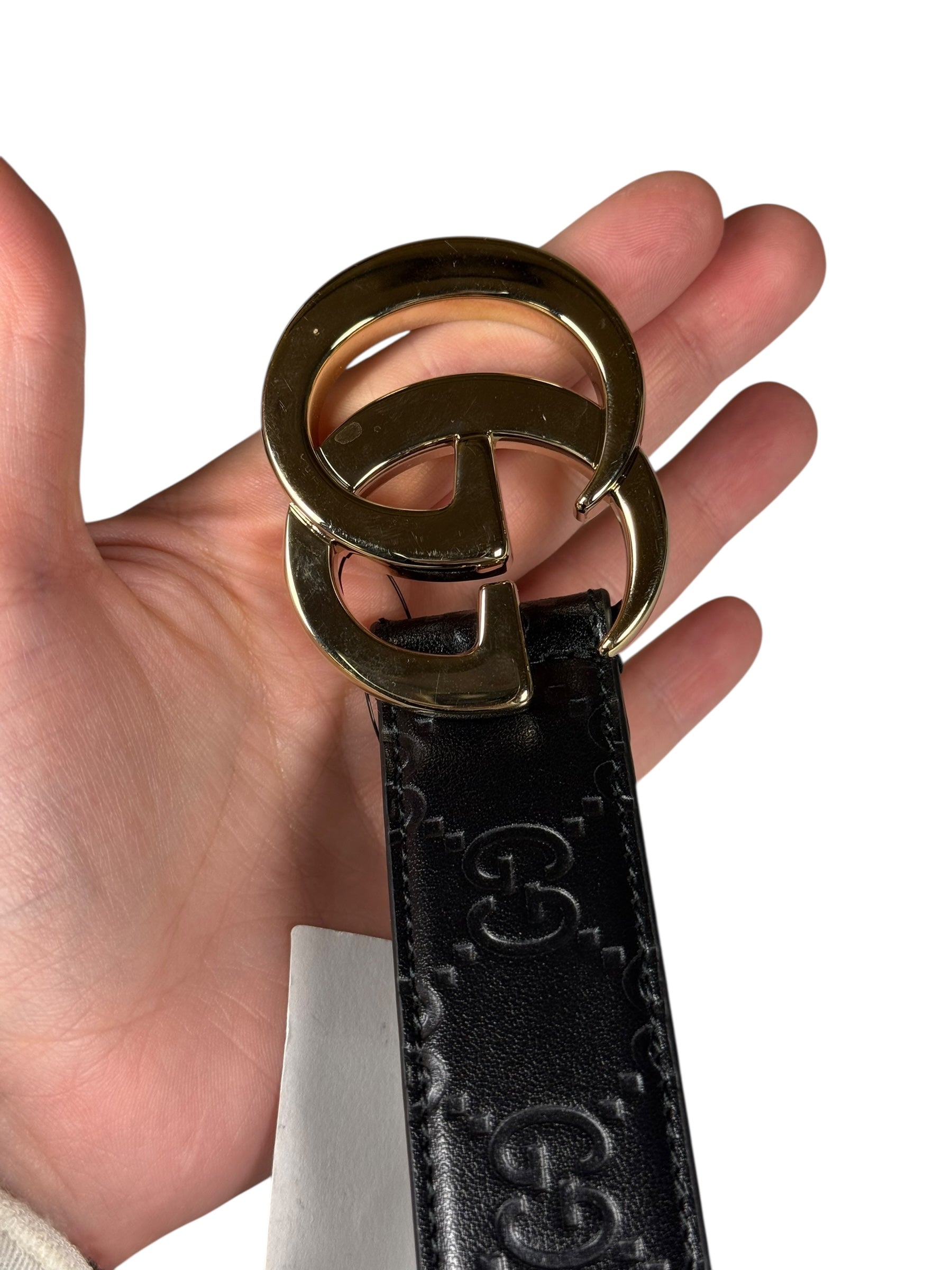 Gucci Black Monogram GG Buckle Belt