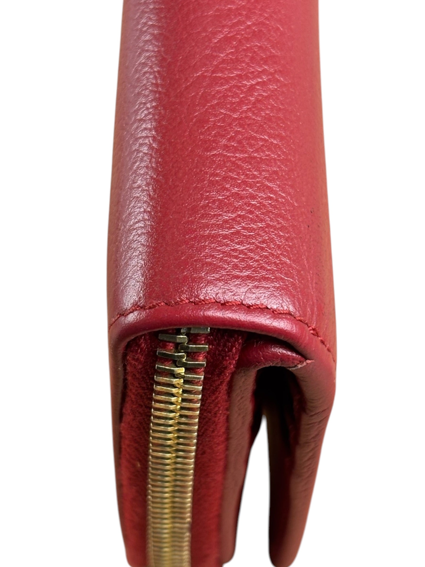 Yves Saint Laurent Red Leather Bifold Zip Mini Wallet