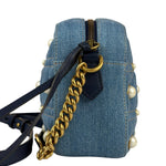 Gucci Blue Denim GG Marmont Pearl Camera Bag