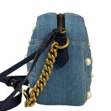 Gucci Blue Denim GG Marmont Pearl Camera Bag