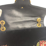 Gucci Black Velvet Marmont Floral Embroidered Shoulder Bag