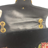 Gucci Black Velvet Marmont Floral Embroidered Shoulder Bag