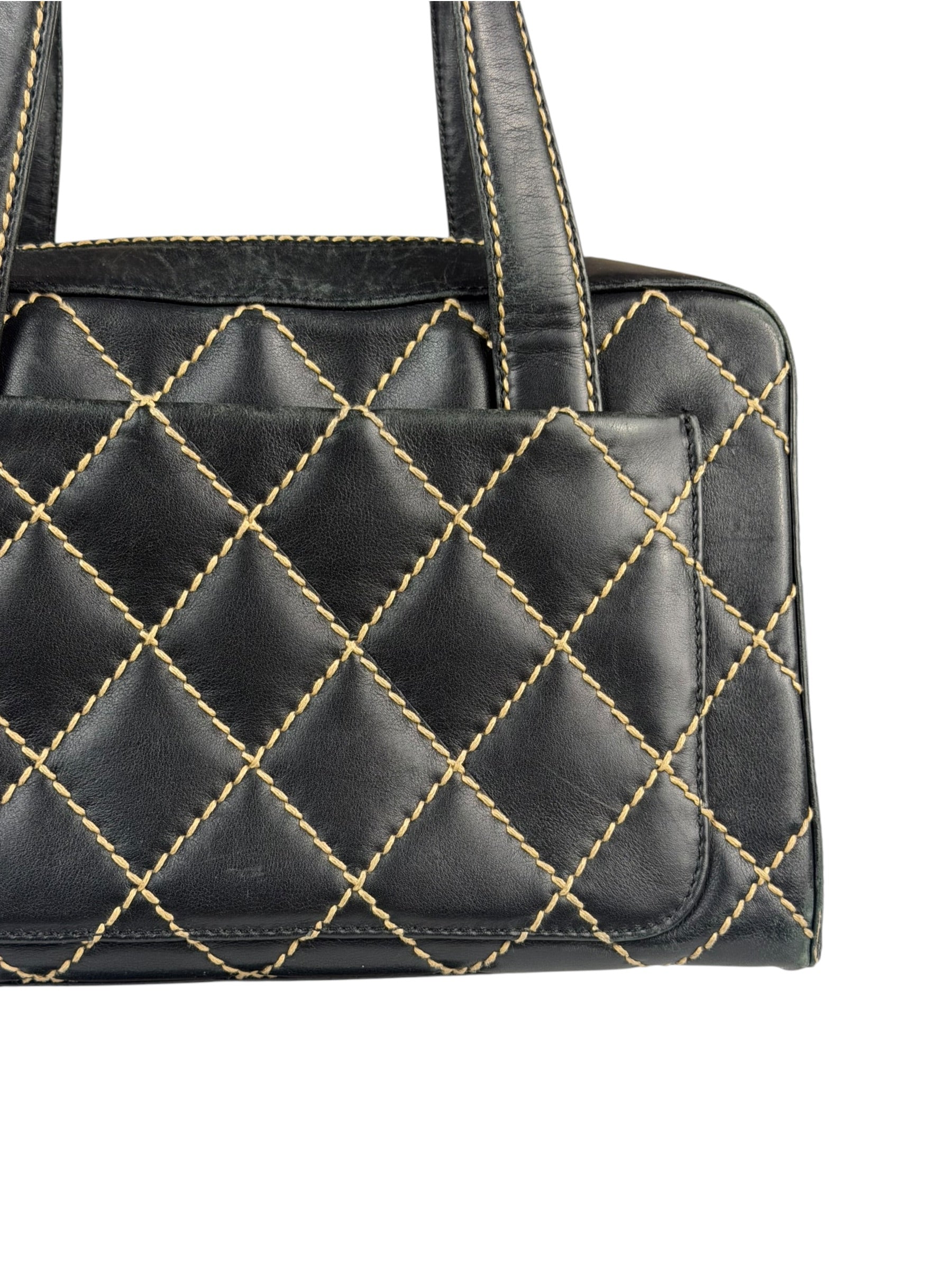 Chanel Black Quilted Leather Wild Stitch Bowler Bag 2003