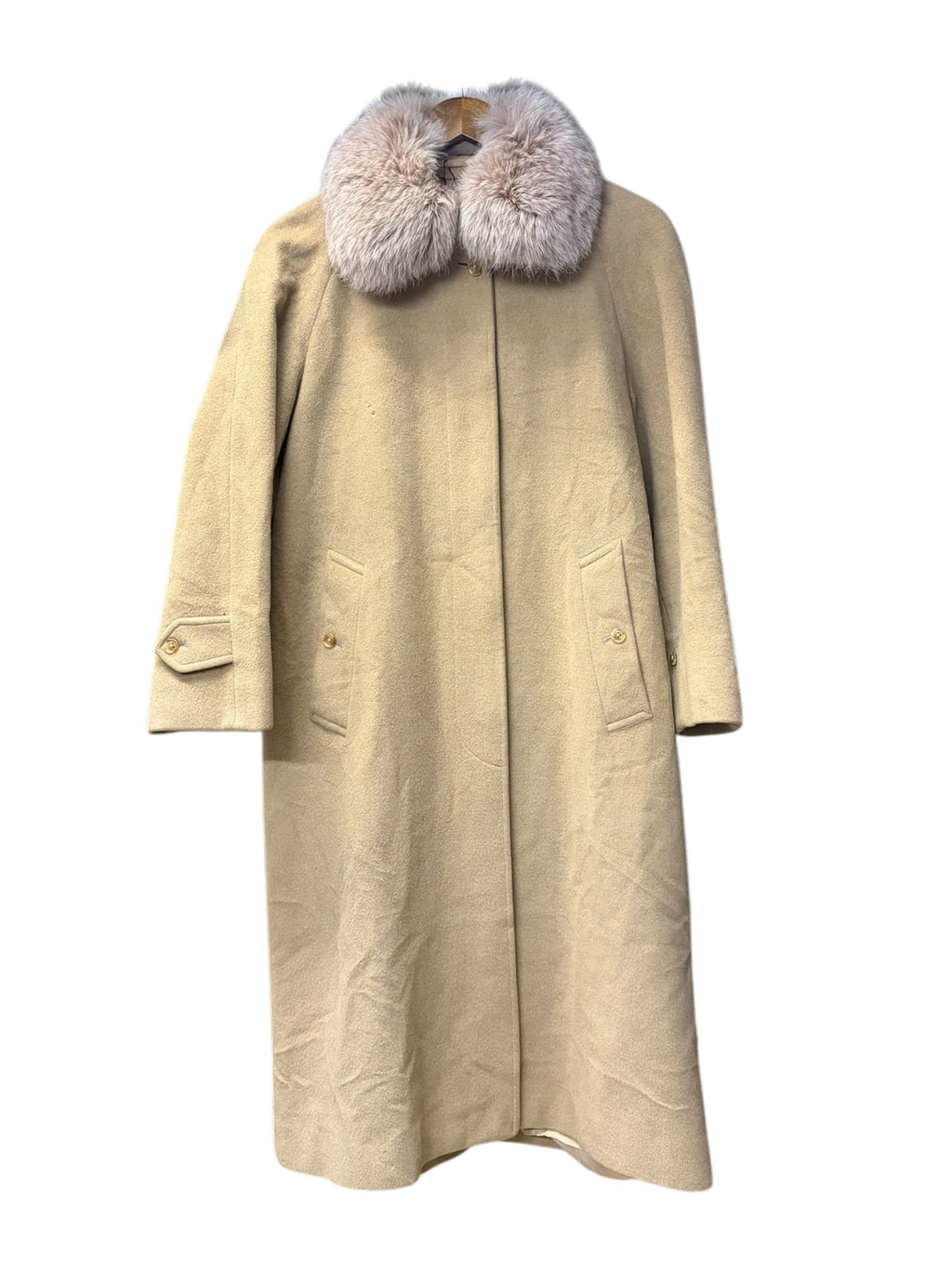 Vintage Burberry's Blue Fox Collar Wool/Camel Hair Trench Coat