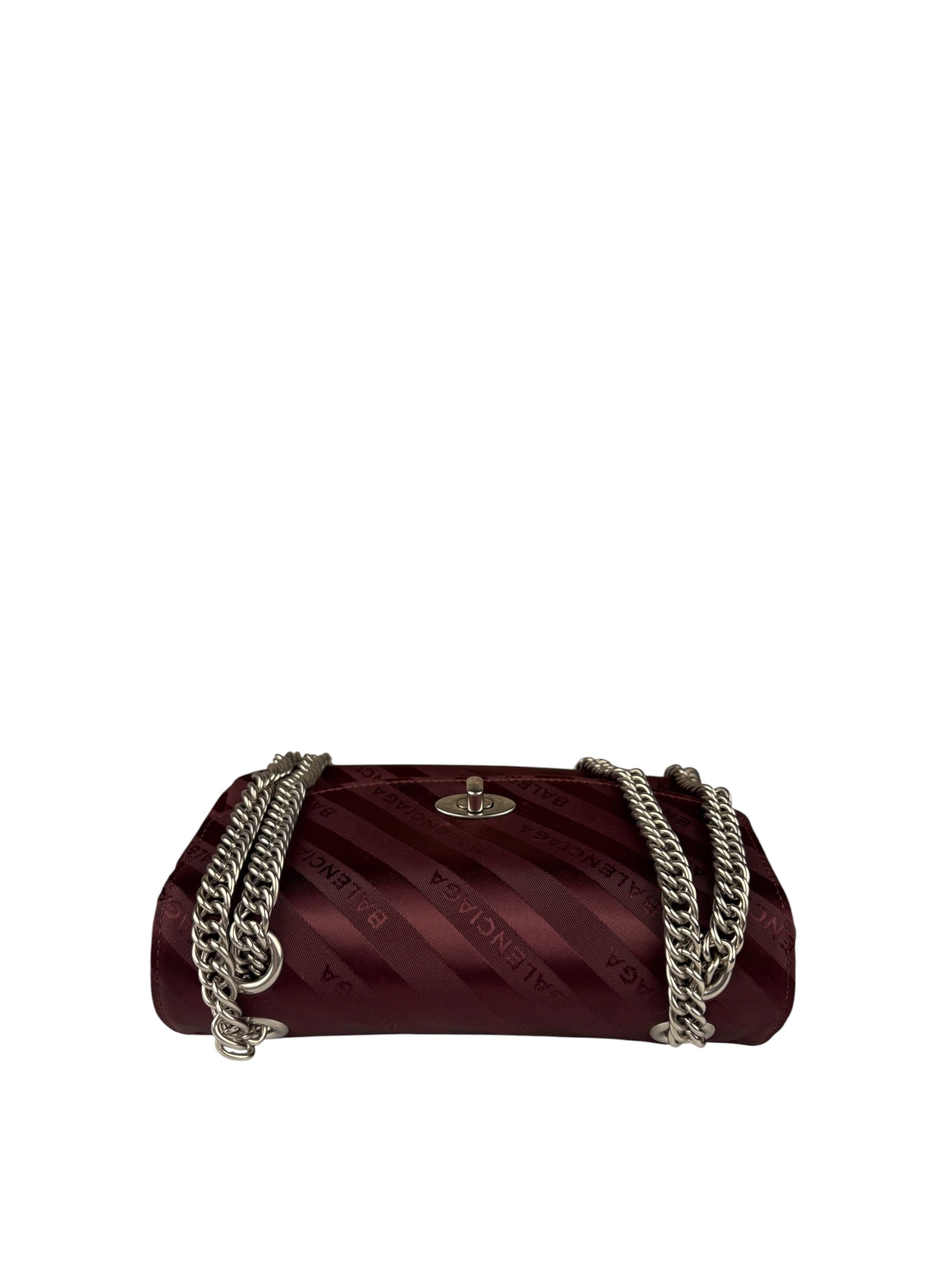 Balenciaga Burgundy Satin Jacquard Round S Lock Shoulder Bag