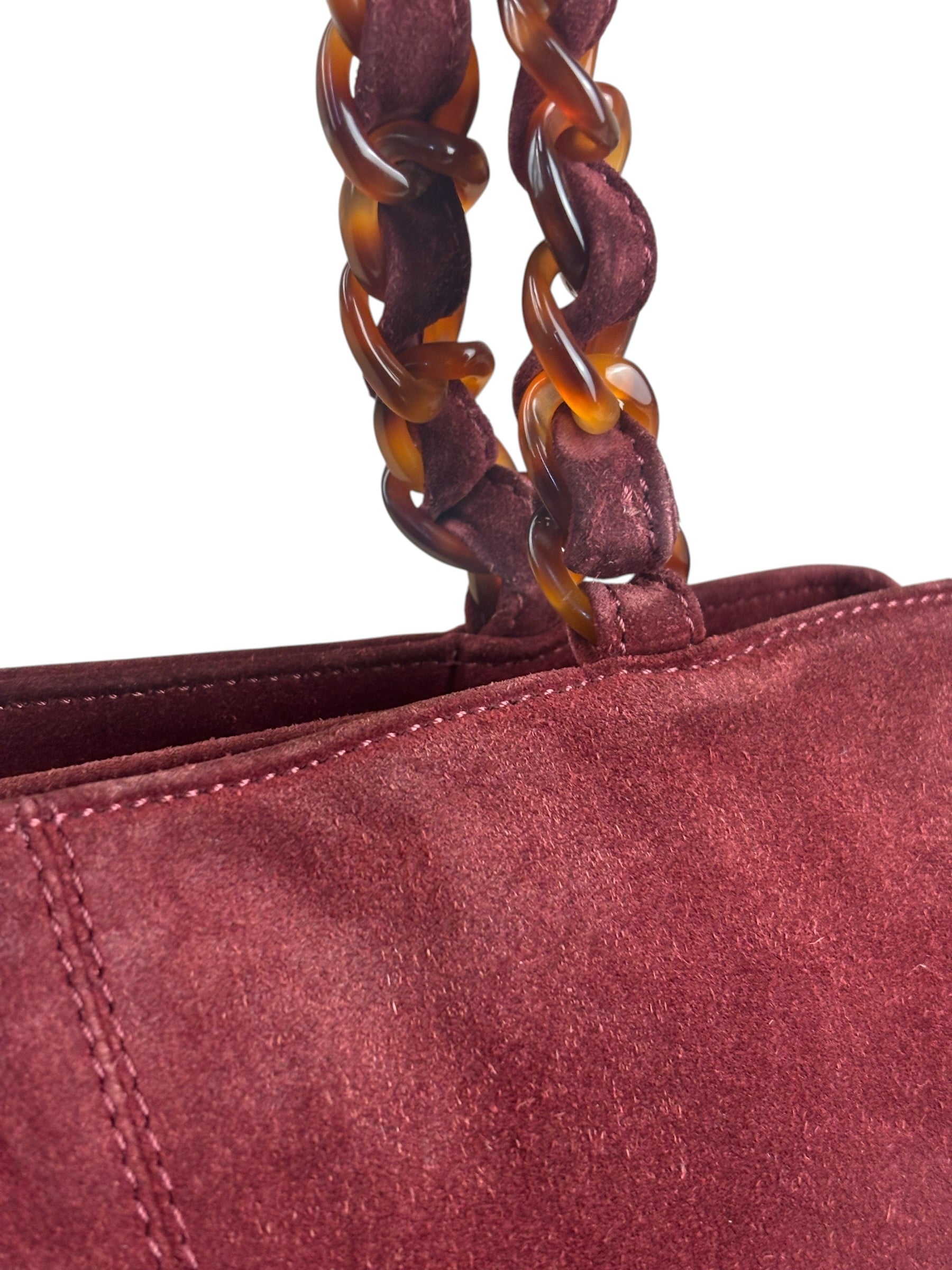 Chanel Bordeaux Suede Tortoise Chain Shoulder Bag '97-'99