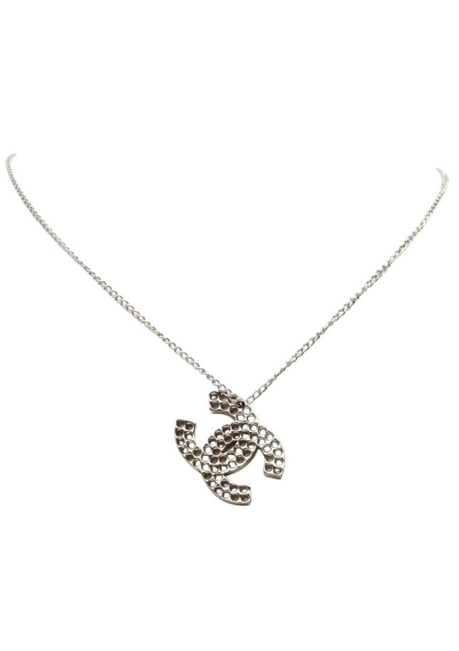 Chanel Vintage Silver Coco Mark Punched Chain Necklace