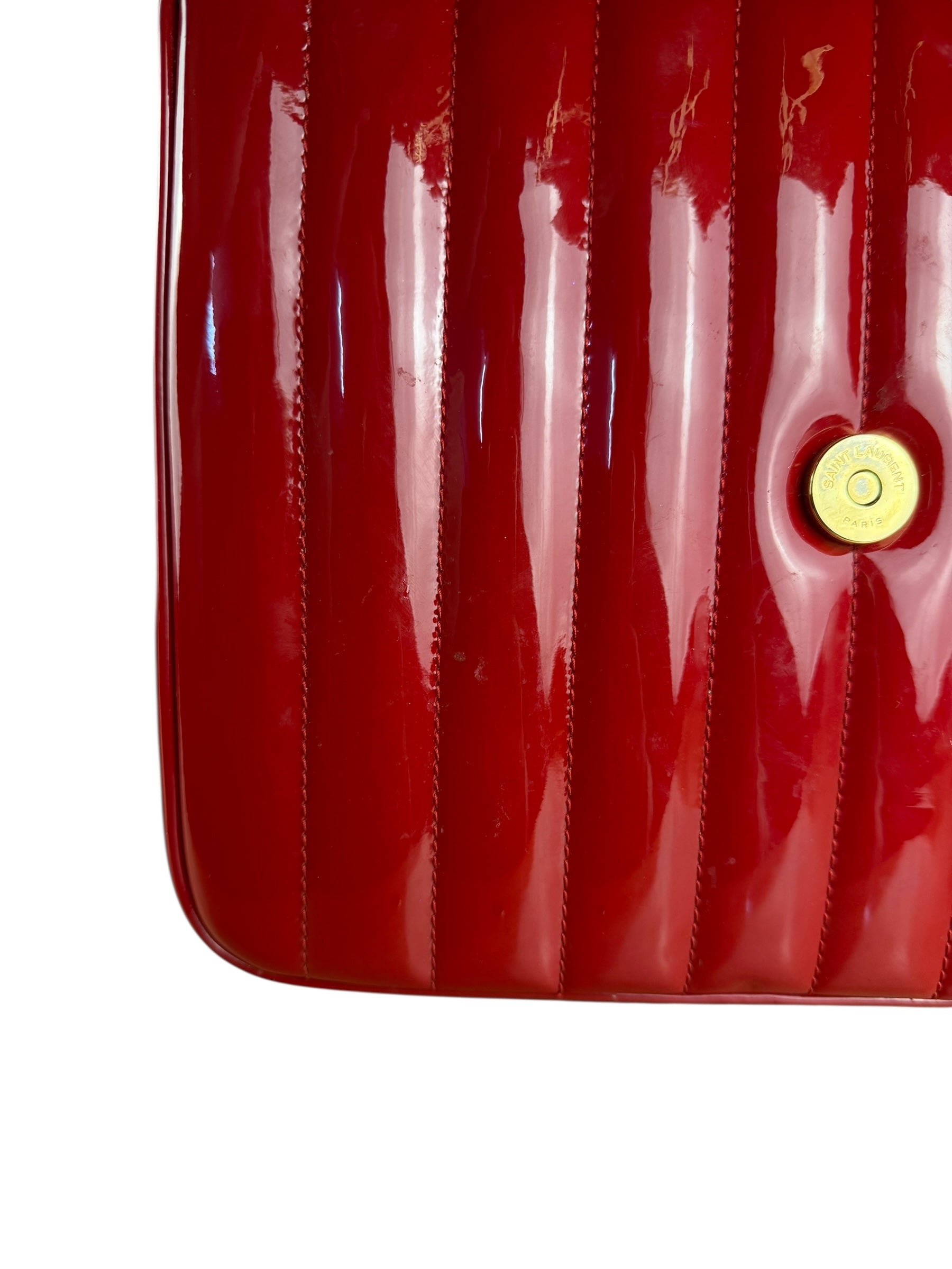 Saint Laurent Red Patent Vicky Chain Flap Bag